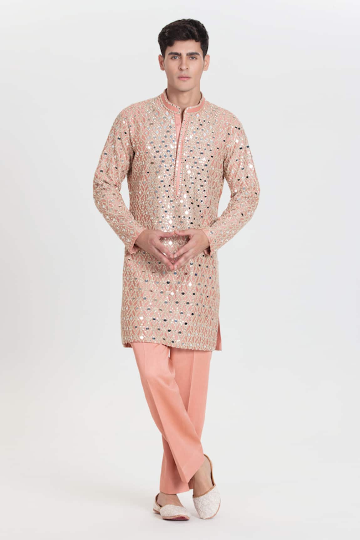 Abhinav Mishra Designer Light Salmon Pink Kurta Set 