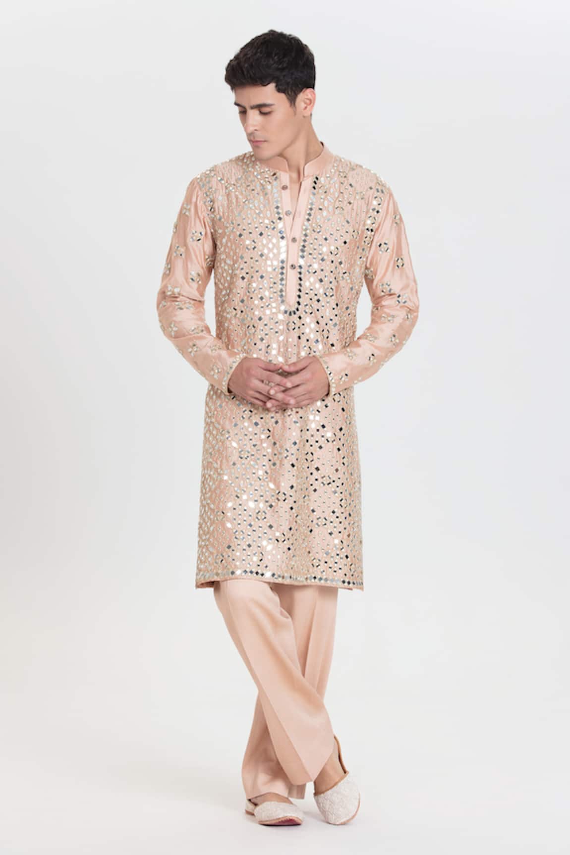 Abhinav Mishra Peach Designer Kurta Pant Set 