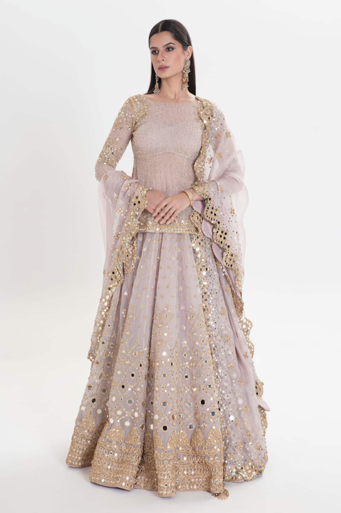 Abhinav Mishra Gulzar Designer Antique Pink Lehenga Set 