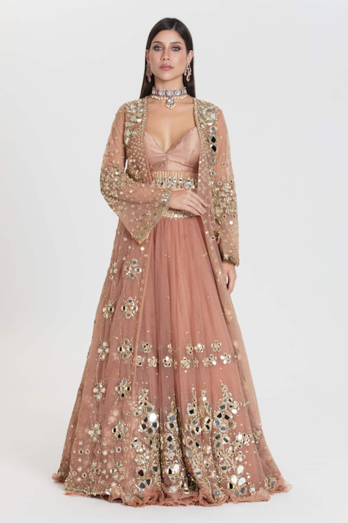 Abhinav Mishra Ruhani Caramel Brown Embroidered Lehenga Set 