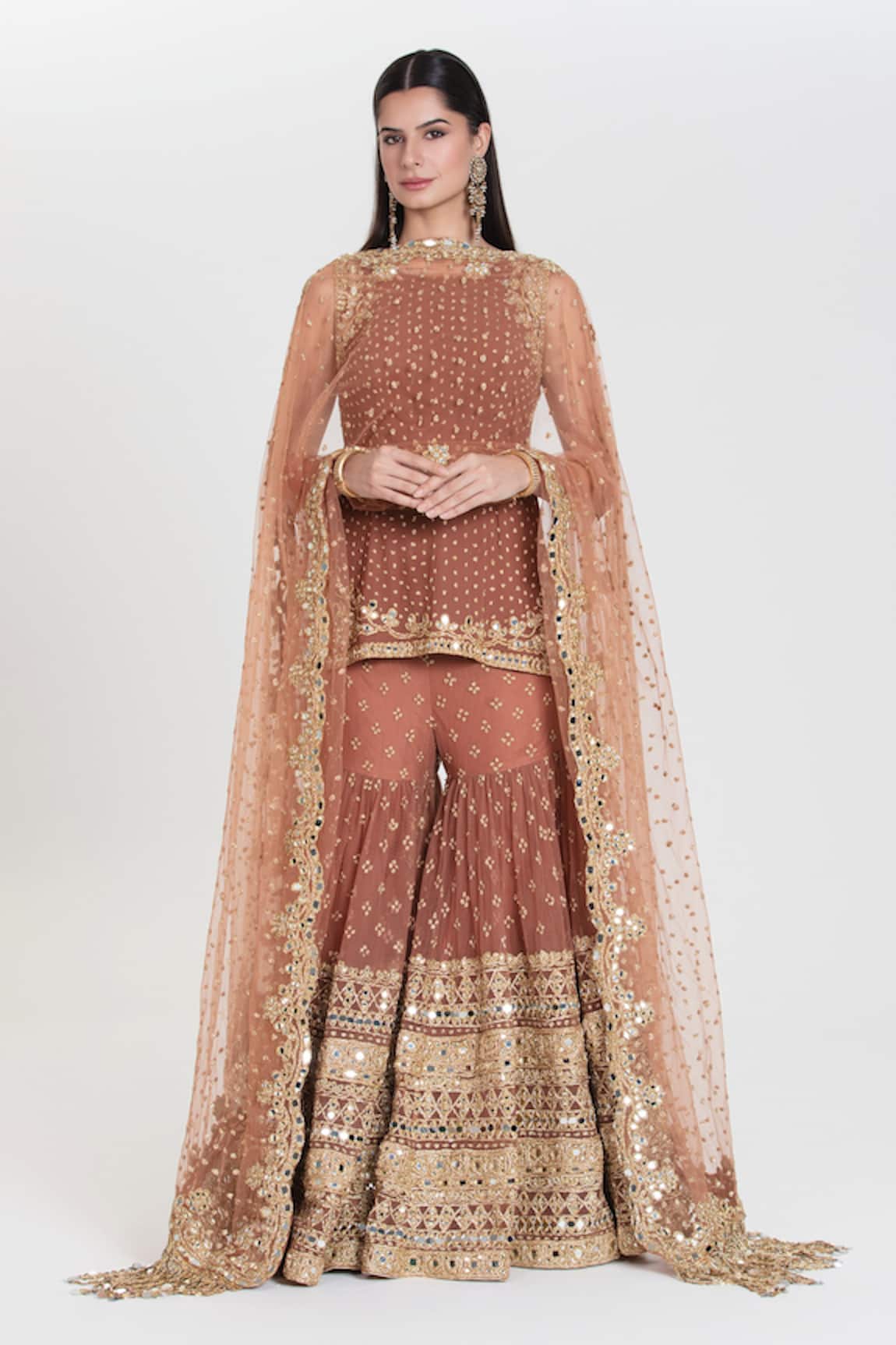 Abhinav Mishra Aarzu Rust Brown Embroidered Sharara Set 