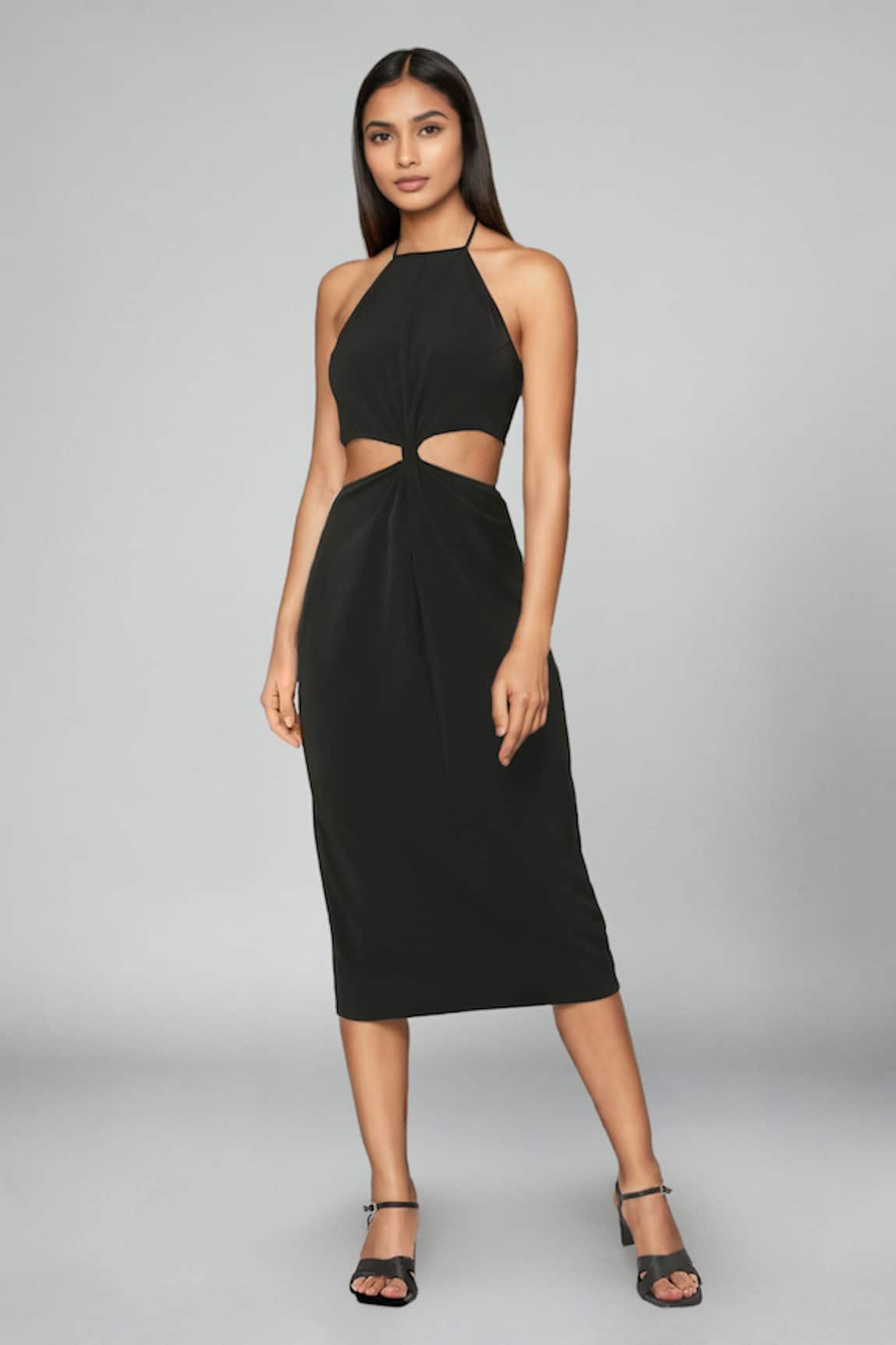 Emblaze Black Viscose Cut-out Midi Dress 