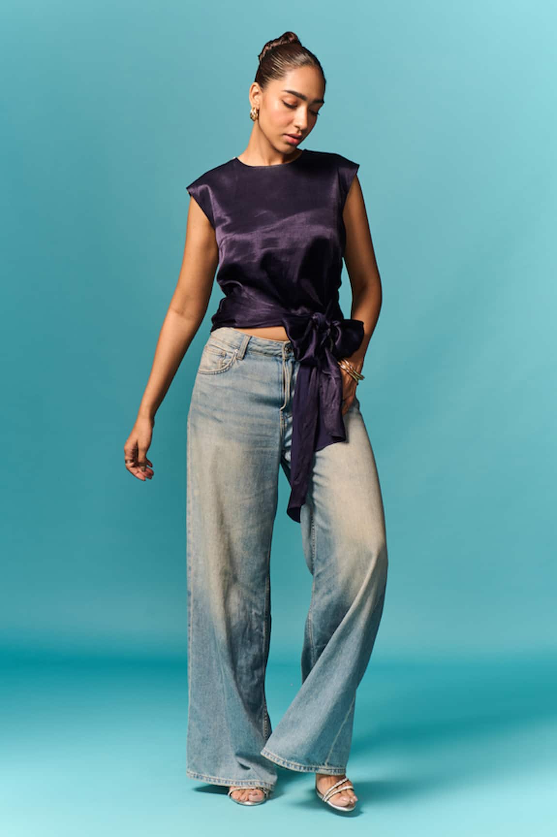 Emblaze Navy Blue Embellished Tie-up Top 