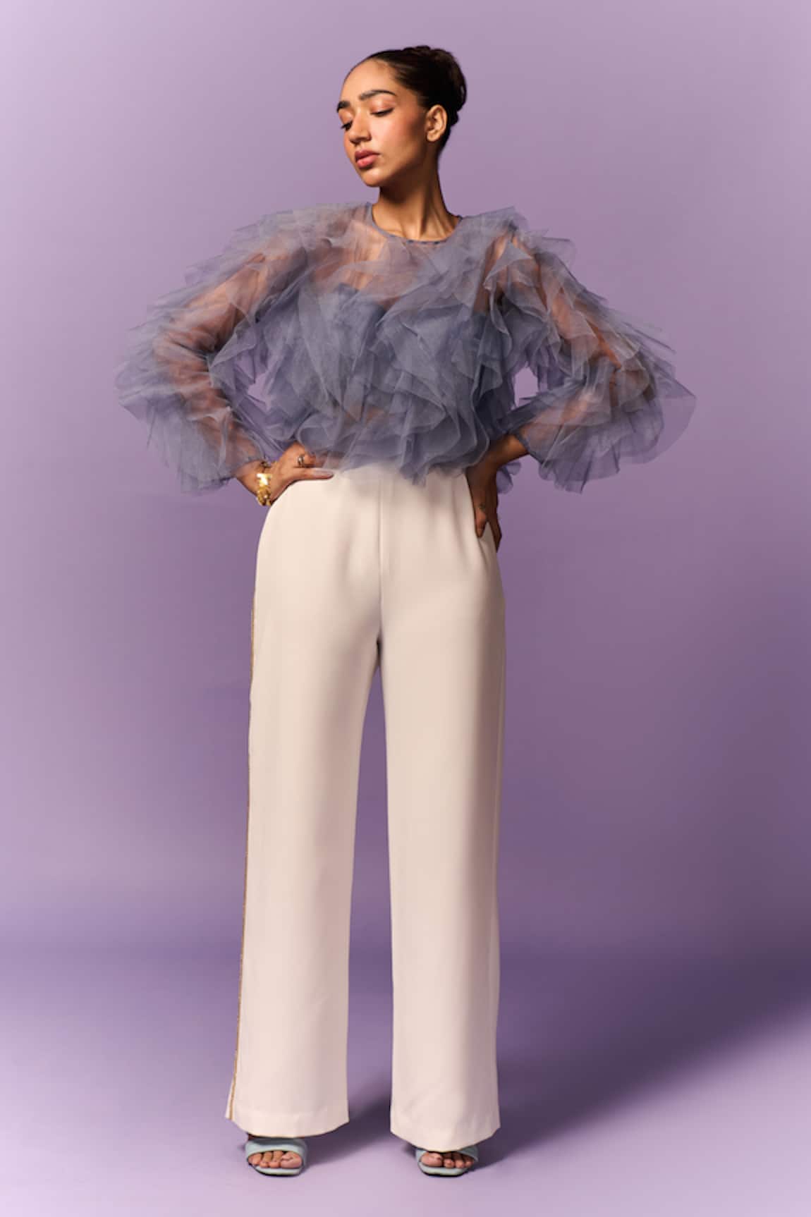 Emblaze Light Blue Tulle Ruffle Top 
