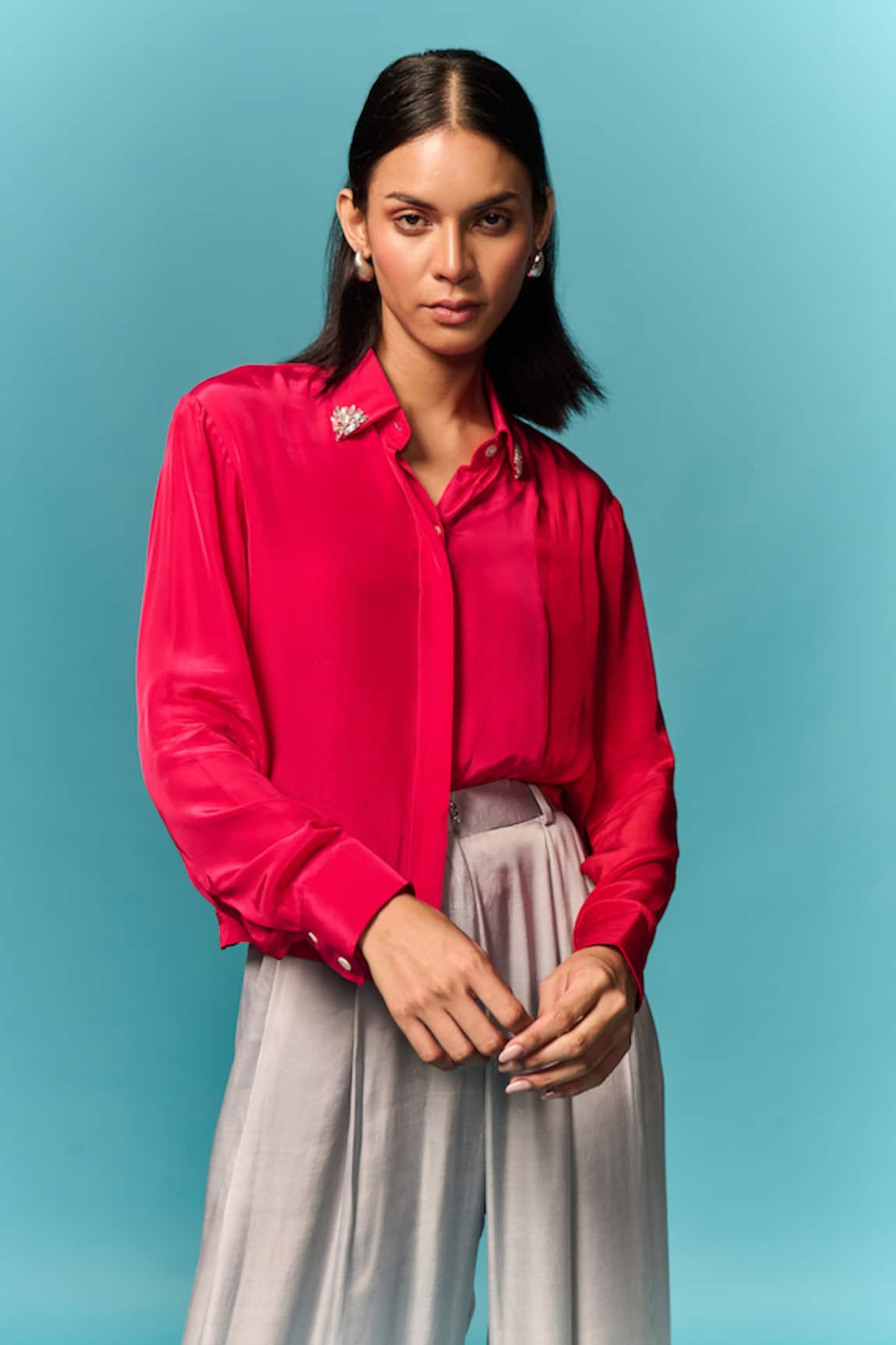 Emblaze Hot Pink & Red Embellished Shirt 