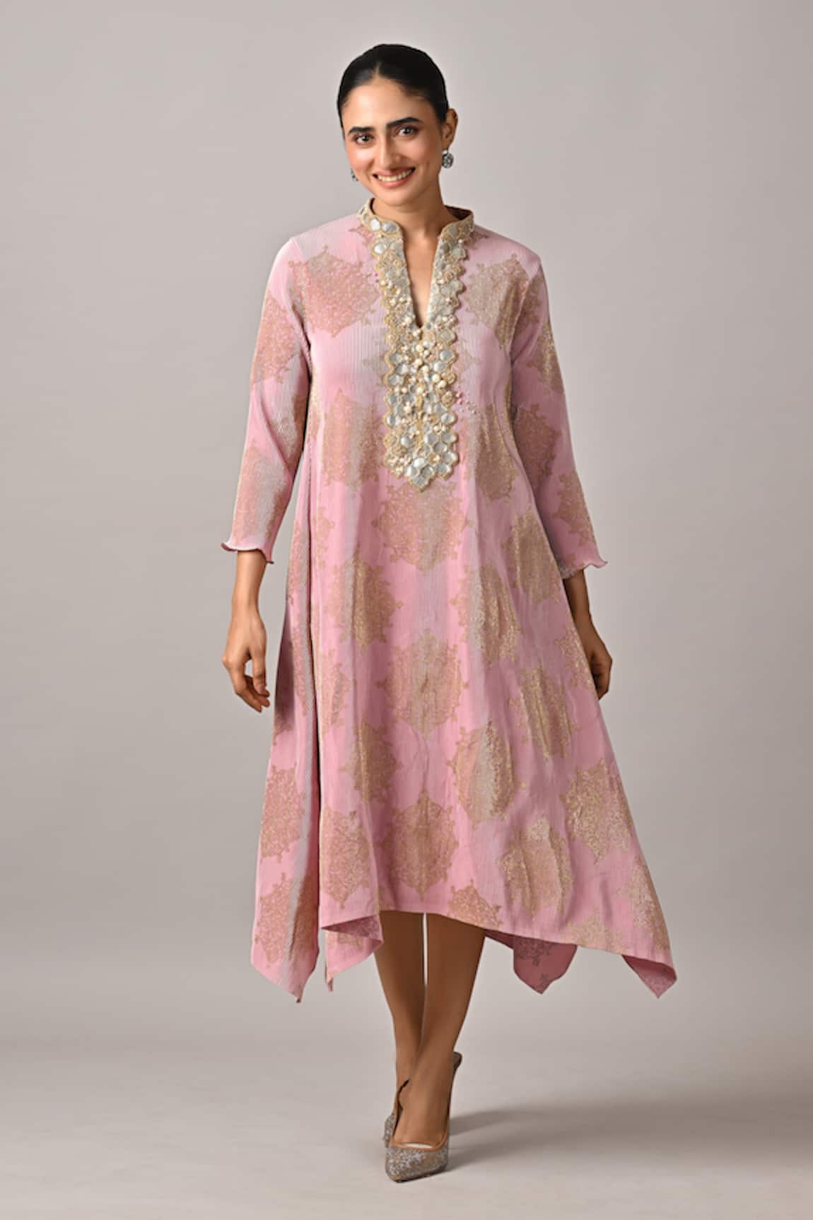 Kiran Uttam Ghosh Hand Embroidered Pleated Kurta 