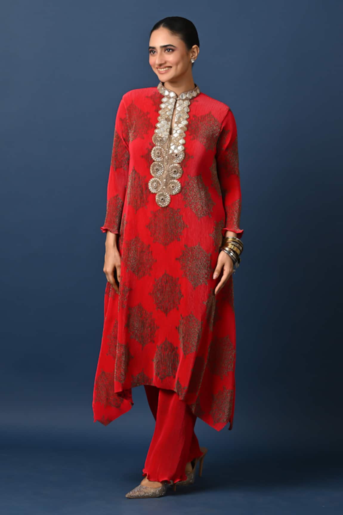 Kiran Uttam Ghosh Red Hand Embroidered Kurta 