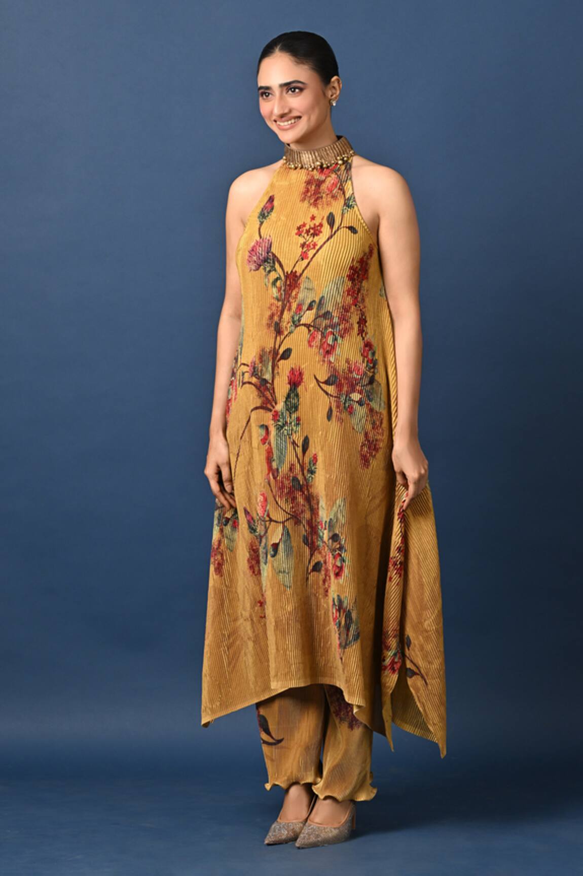 Kiran Uttam Ghosh Mustard Pleated Pant 
