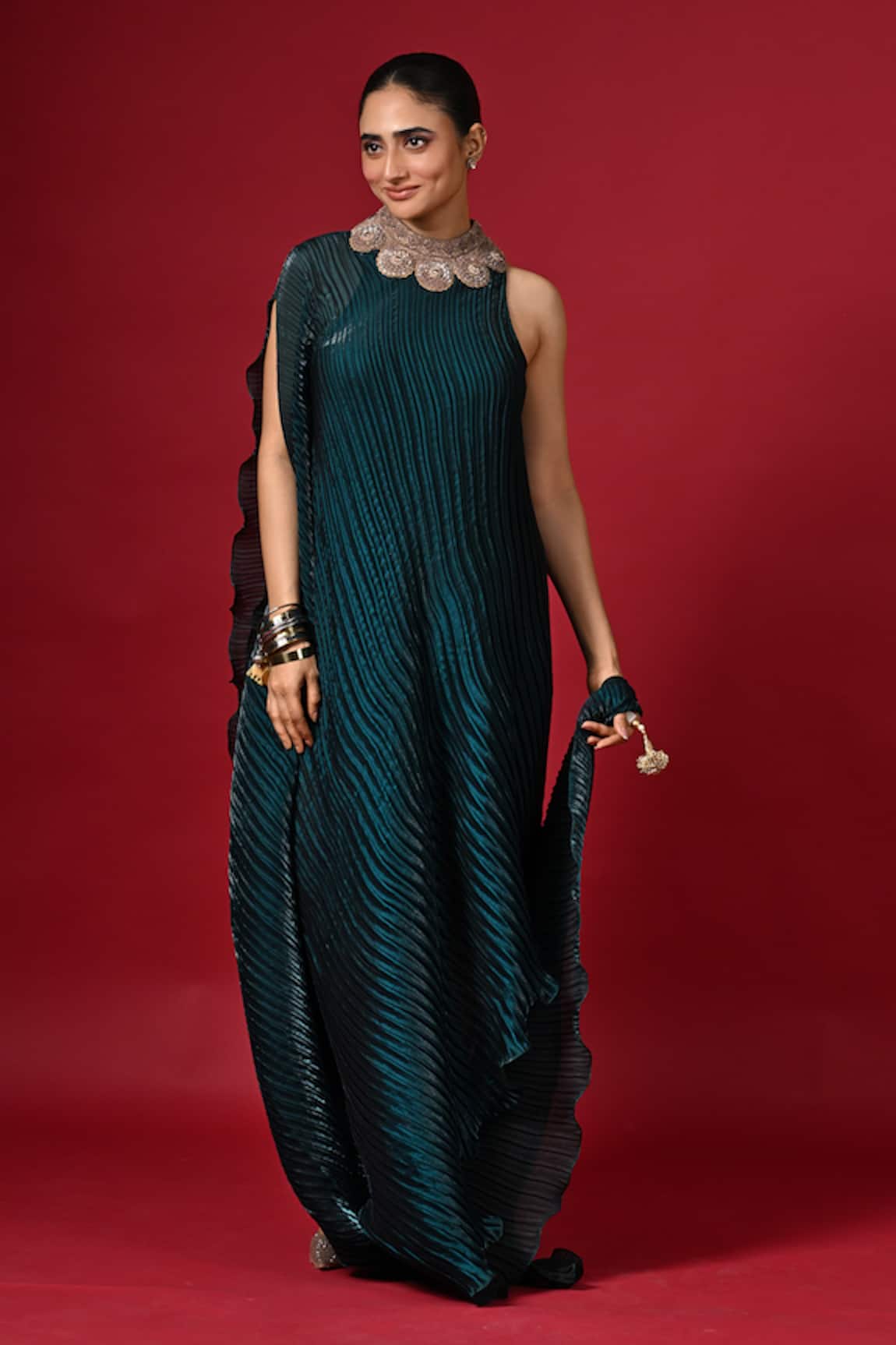 Kiran Uttam Ghosh Hand Embroidered Pleated Dress 