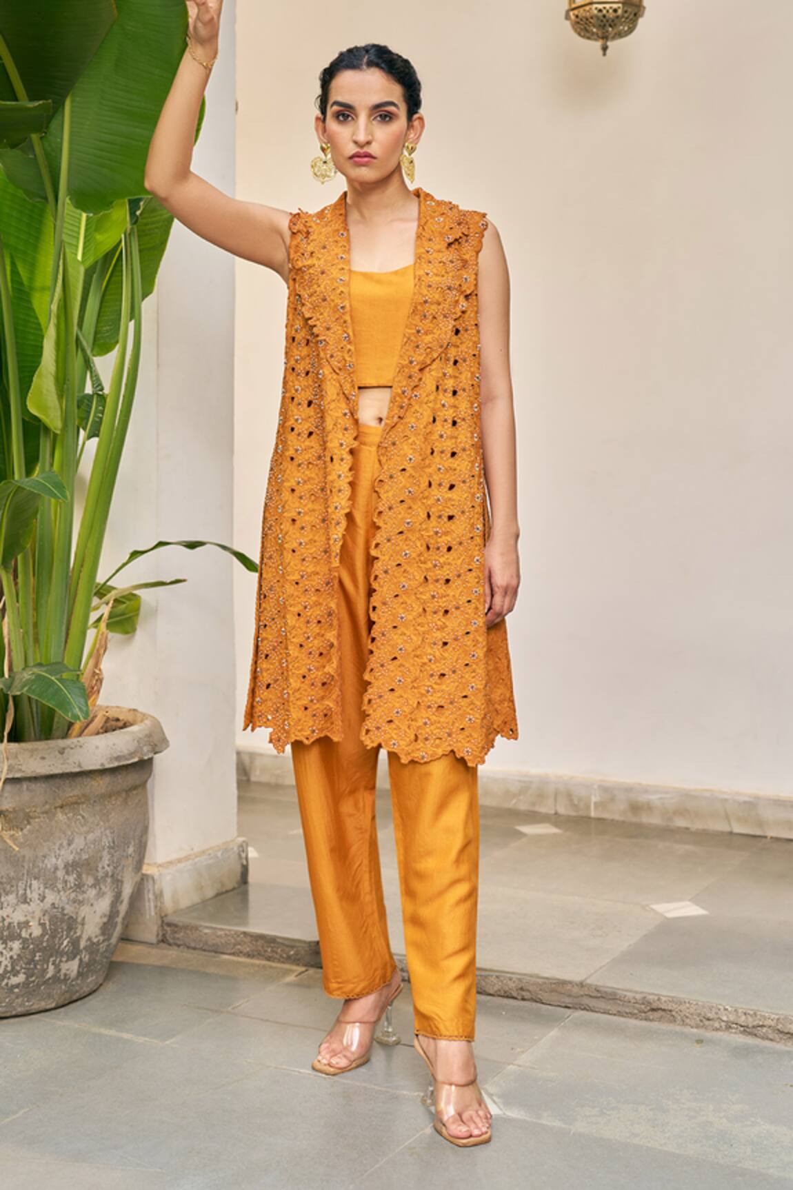 Vidushi Gupta Cutwork Embroidered Jacket & Pant Set 