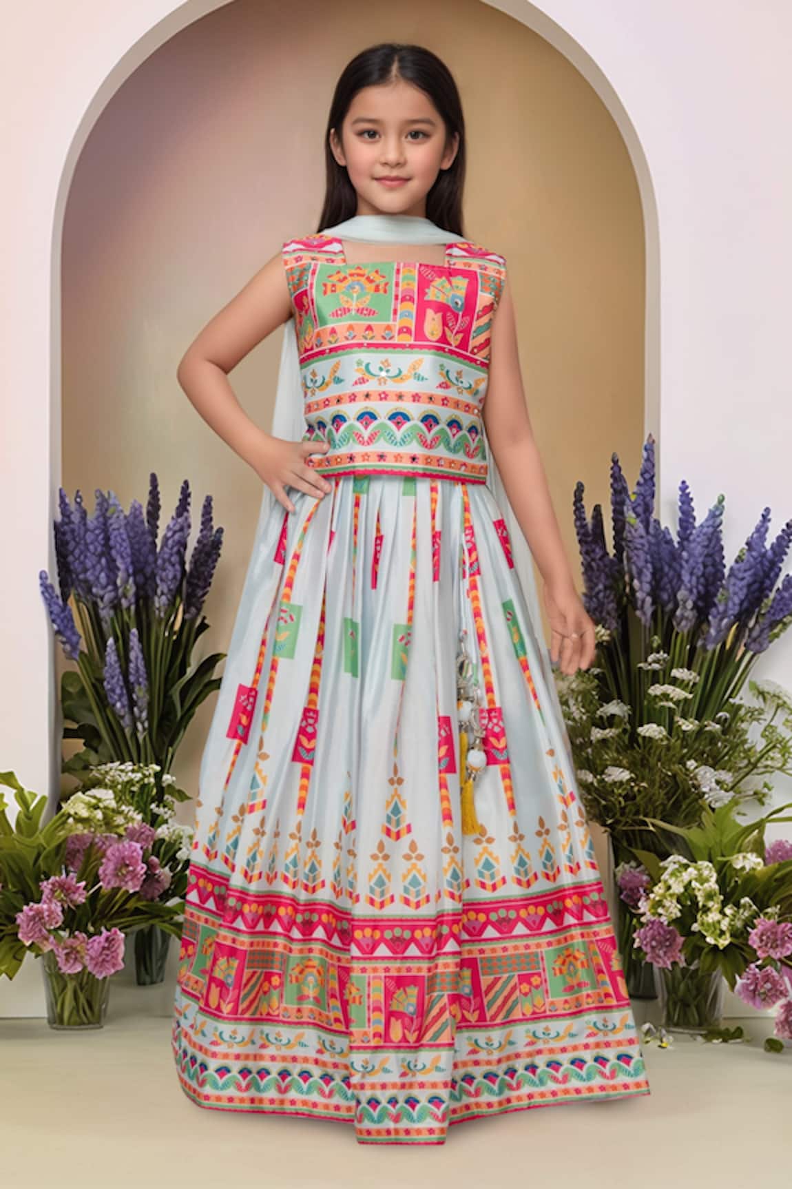 Petite Pomme Sky Blue Printed Lehenga Set 