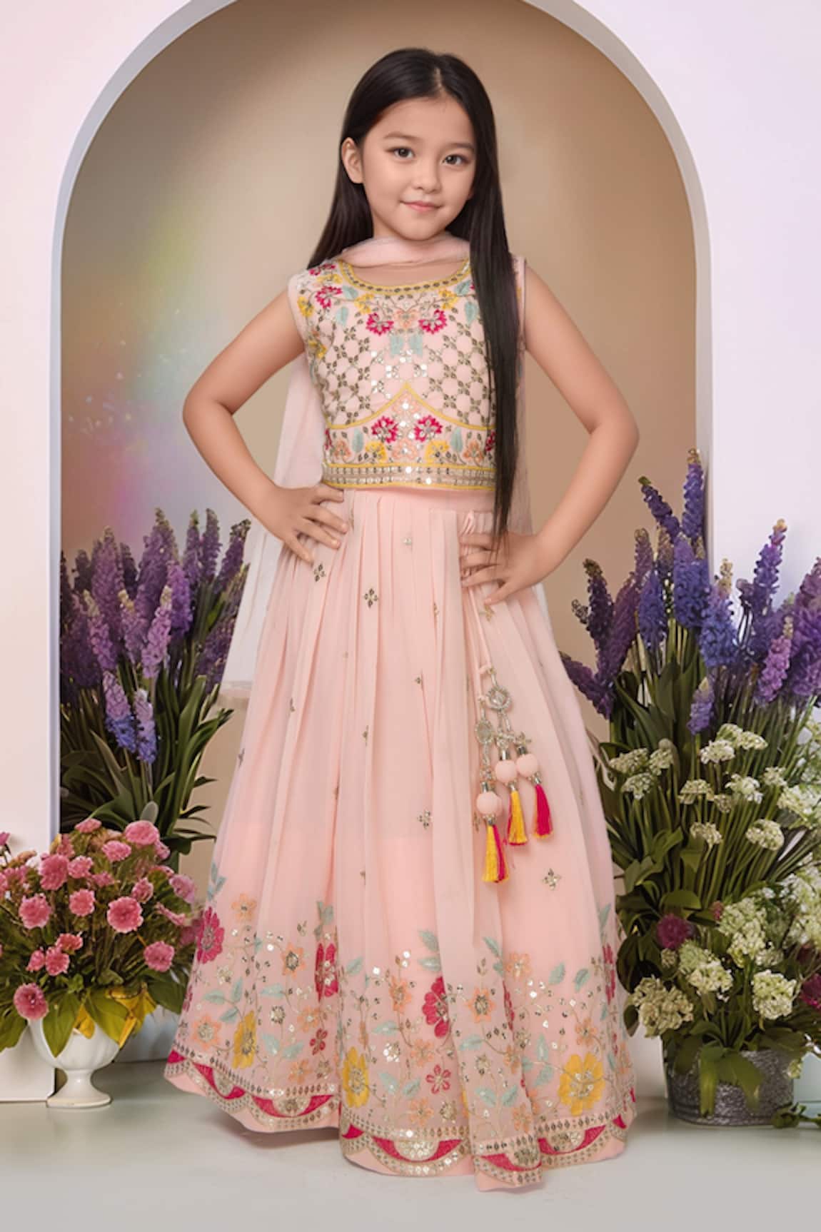 Petite Pomme Peach Sequin Embroidered Lehenga Set 