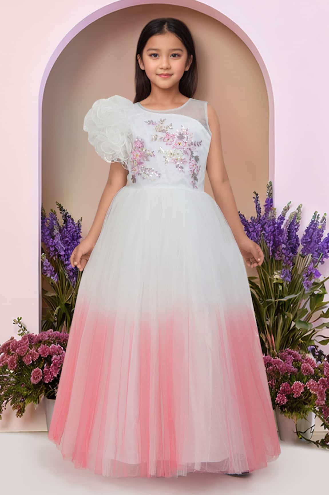 Petite Pomme Pink Sequin Embroidered Gown 