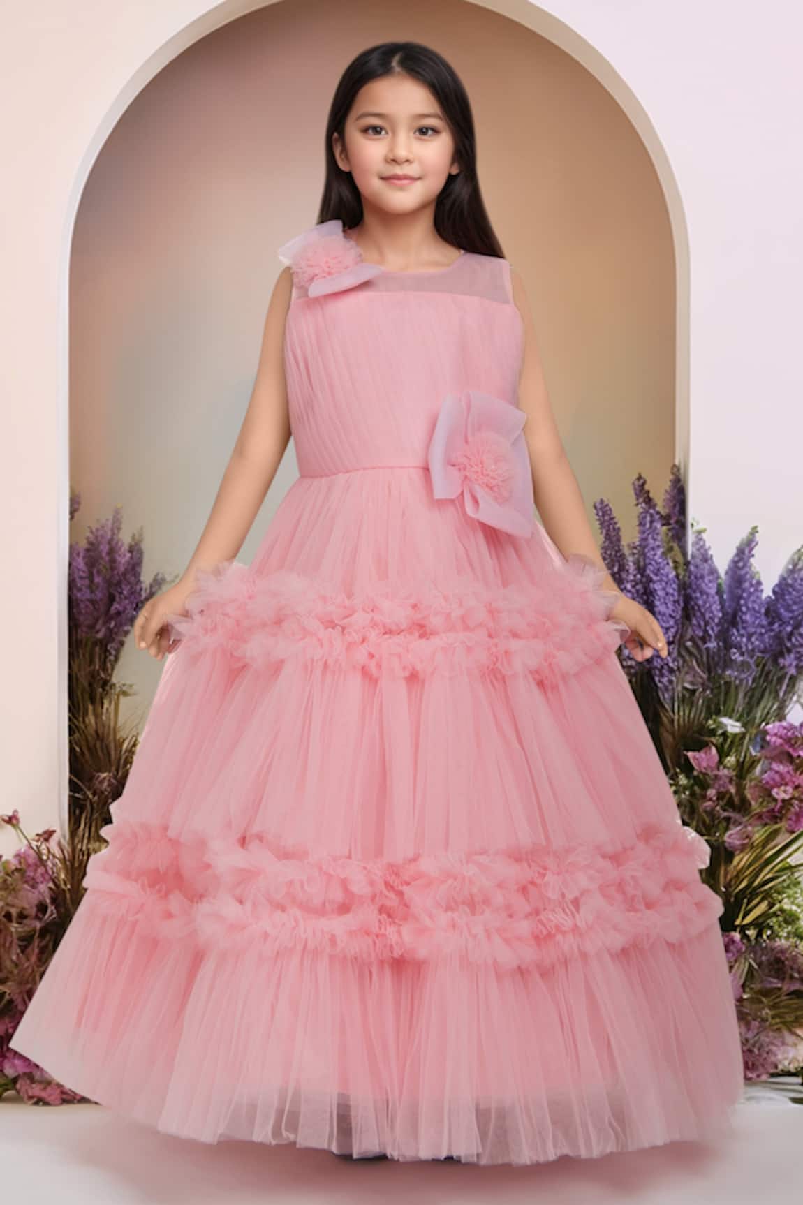 Petite Pomme Pink Flower Broach Designer Gown 