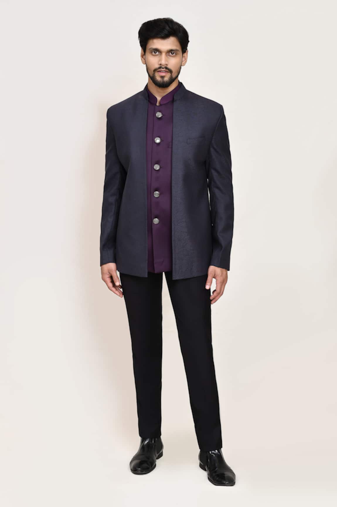 Arihant Rai Sinha Blue Jacquard Bandhgala with Sleeveless Coat 