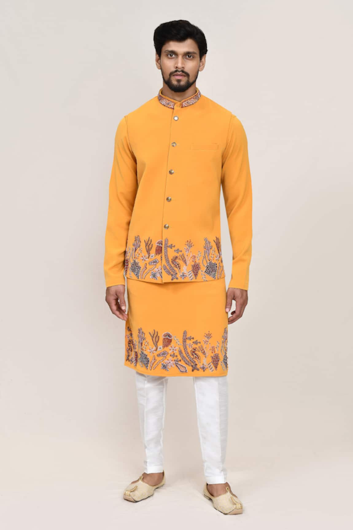 Arihant Rai Sinha Yellow Embroidered Nehru Jacket Set 