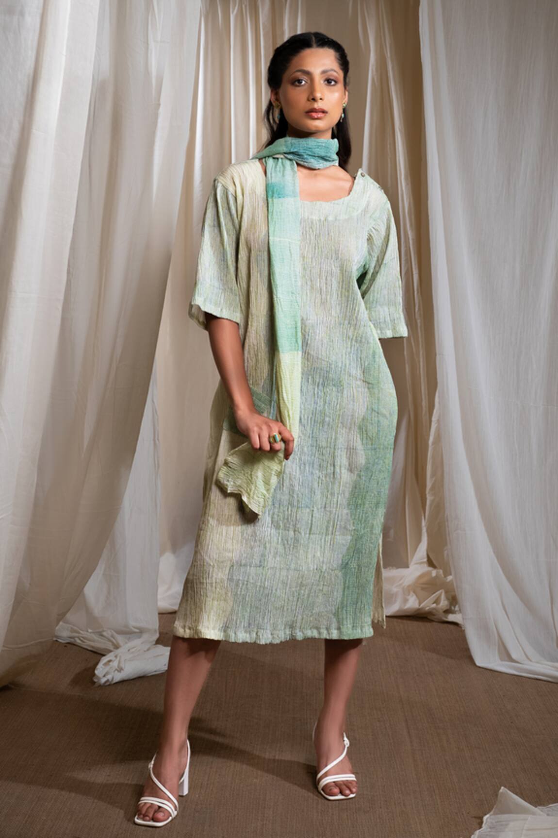 Banana Labs Handblock Print Cotton Dress With Stole 