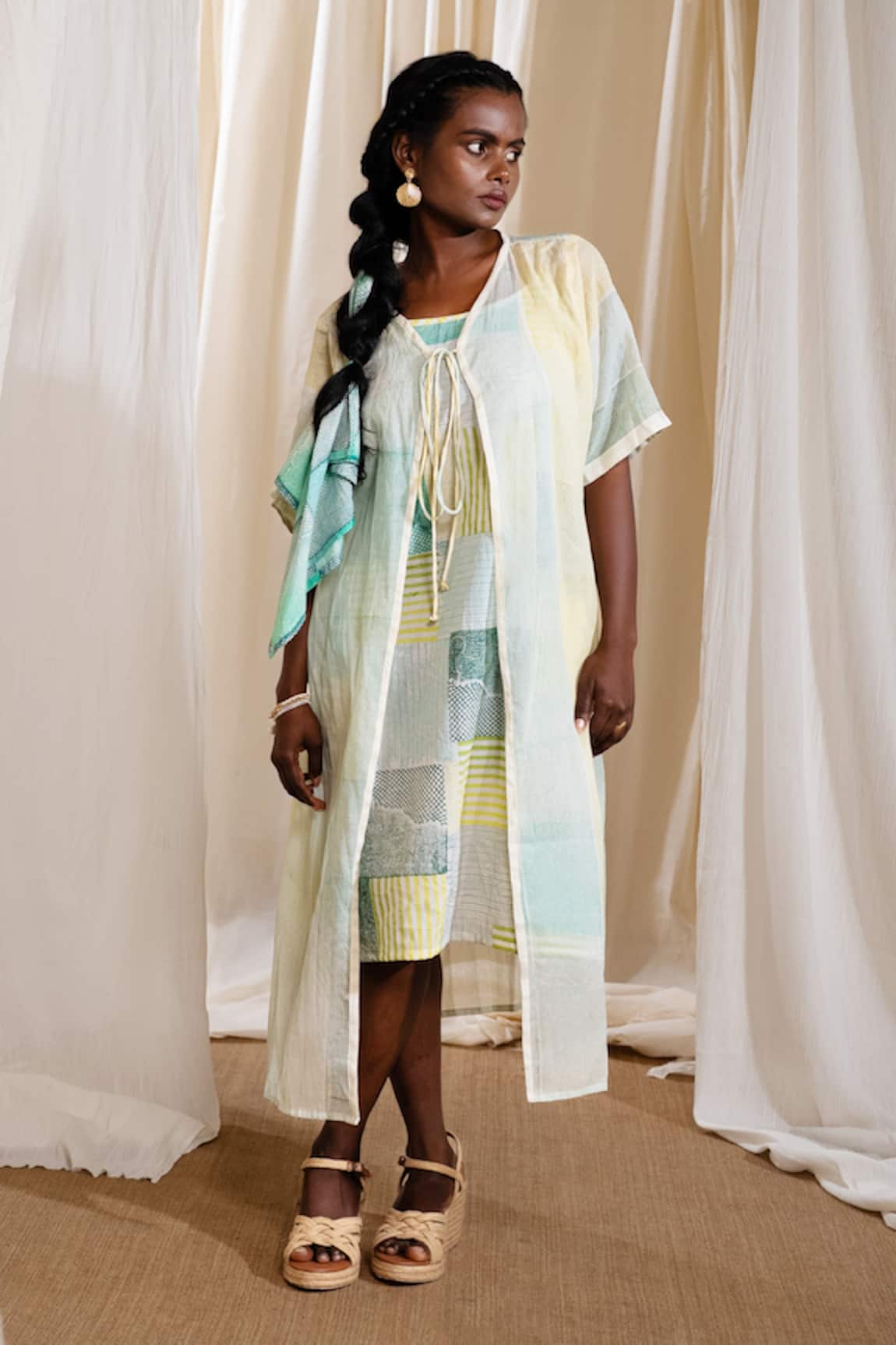 Banana Labs Skyline Handblock Print Dress With Shrug 