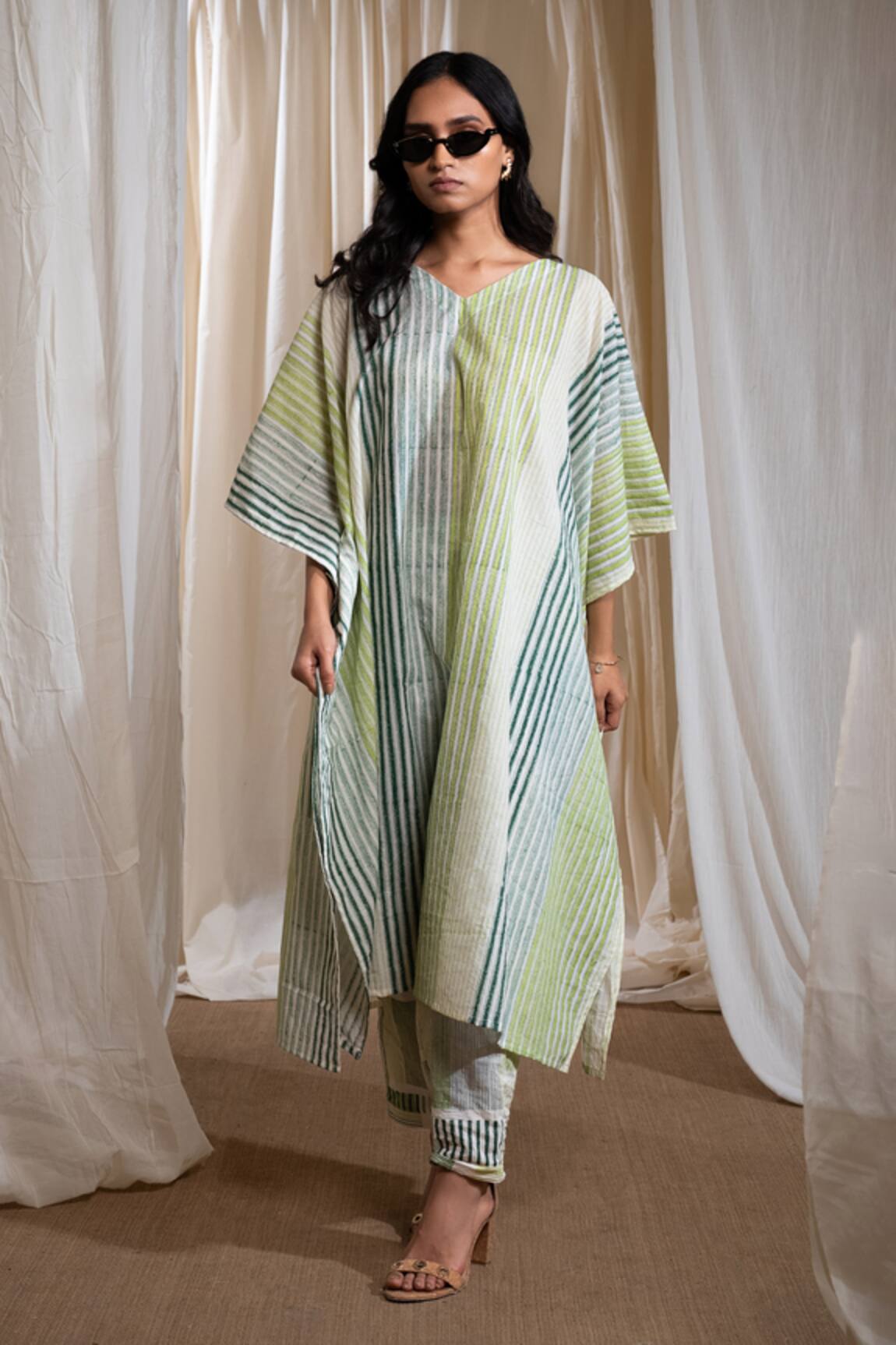 Banana Labs Green Striped Cotton Kaftan 