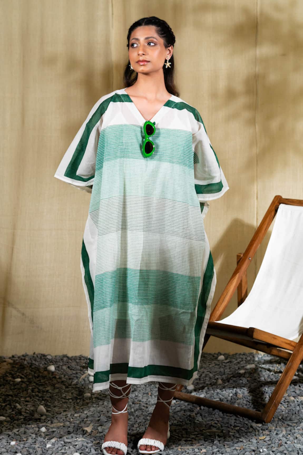 Banana Labs Aqua Green Hand Block Print Kaftan Dress 