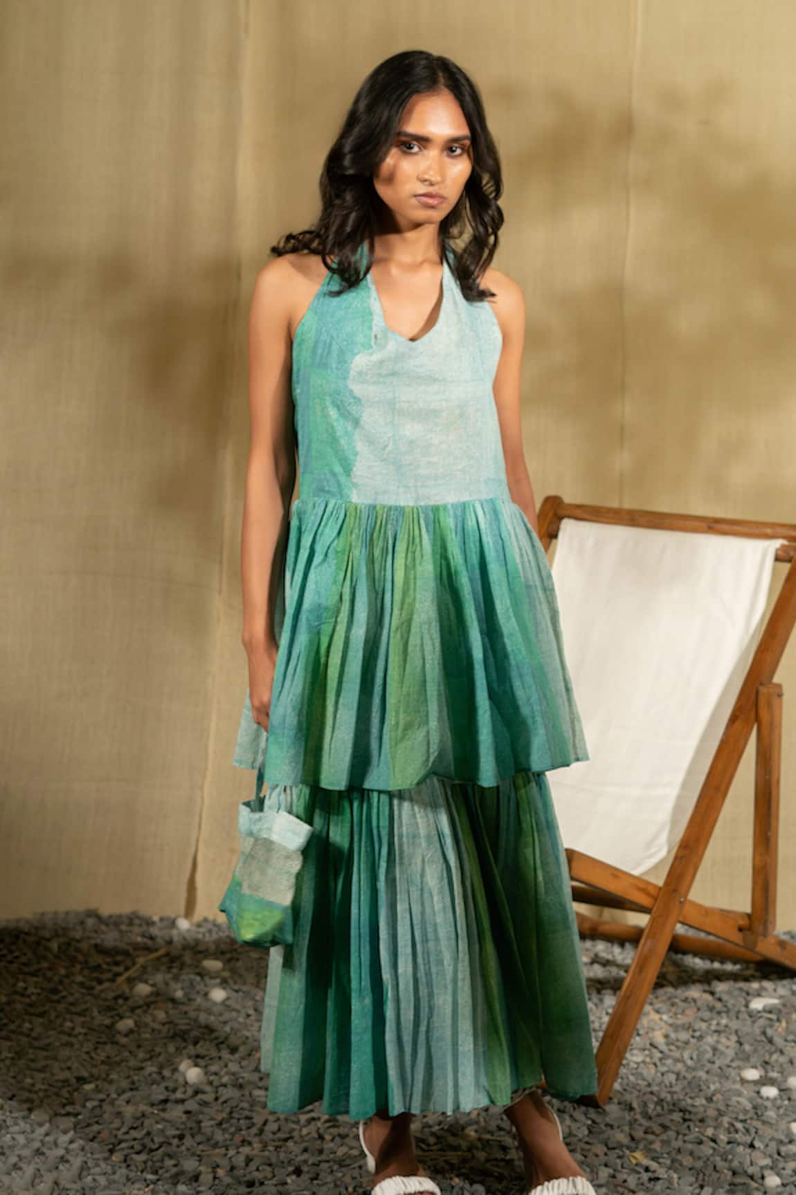 Banana Labs Layered Aqua Blue & Green Cotton Dress 