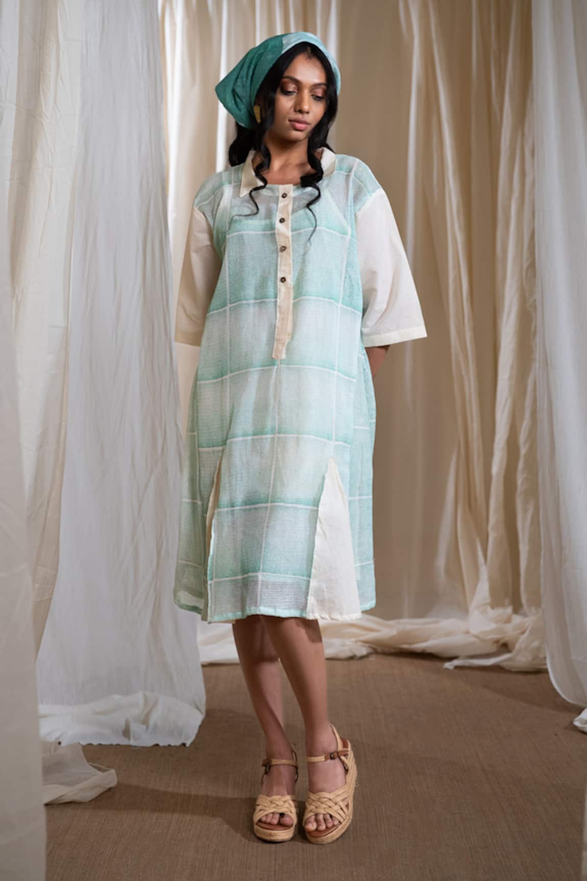 Banana Labs Aqua Blue Hand Block Print Dress 