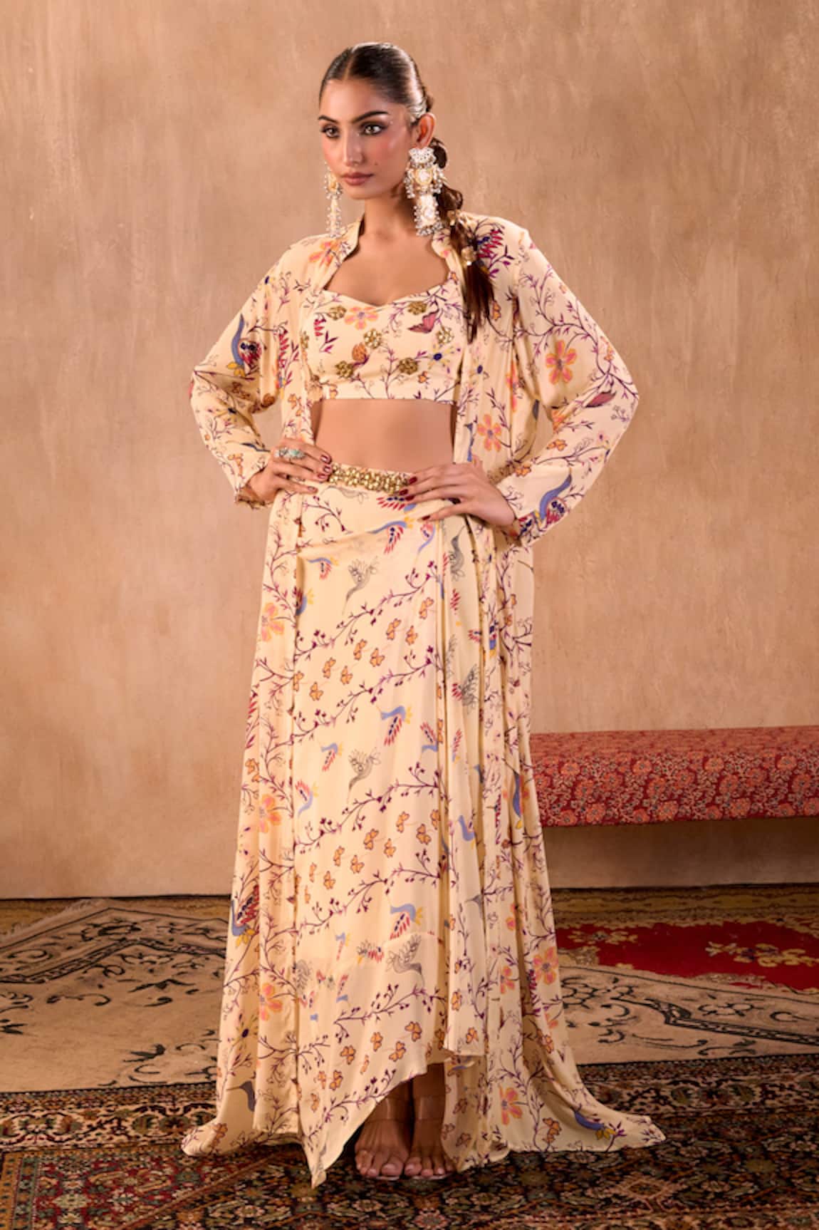 Mehak Murpana X AZA Floral Print Draped Skirt Jacket Set 