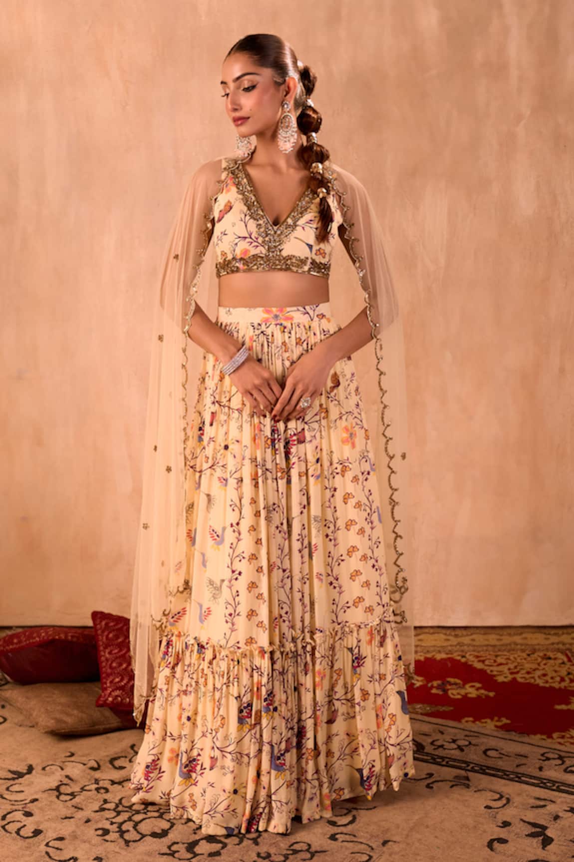 Mehak Murpana X AZA Floral Print Layered Lehenga Set 