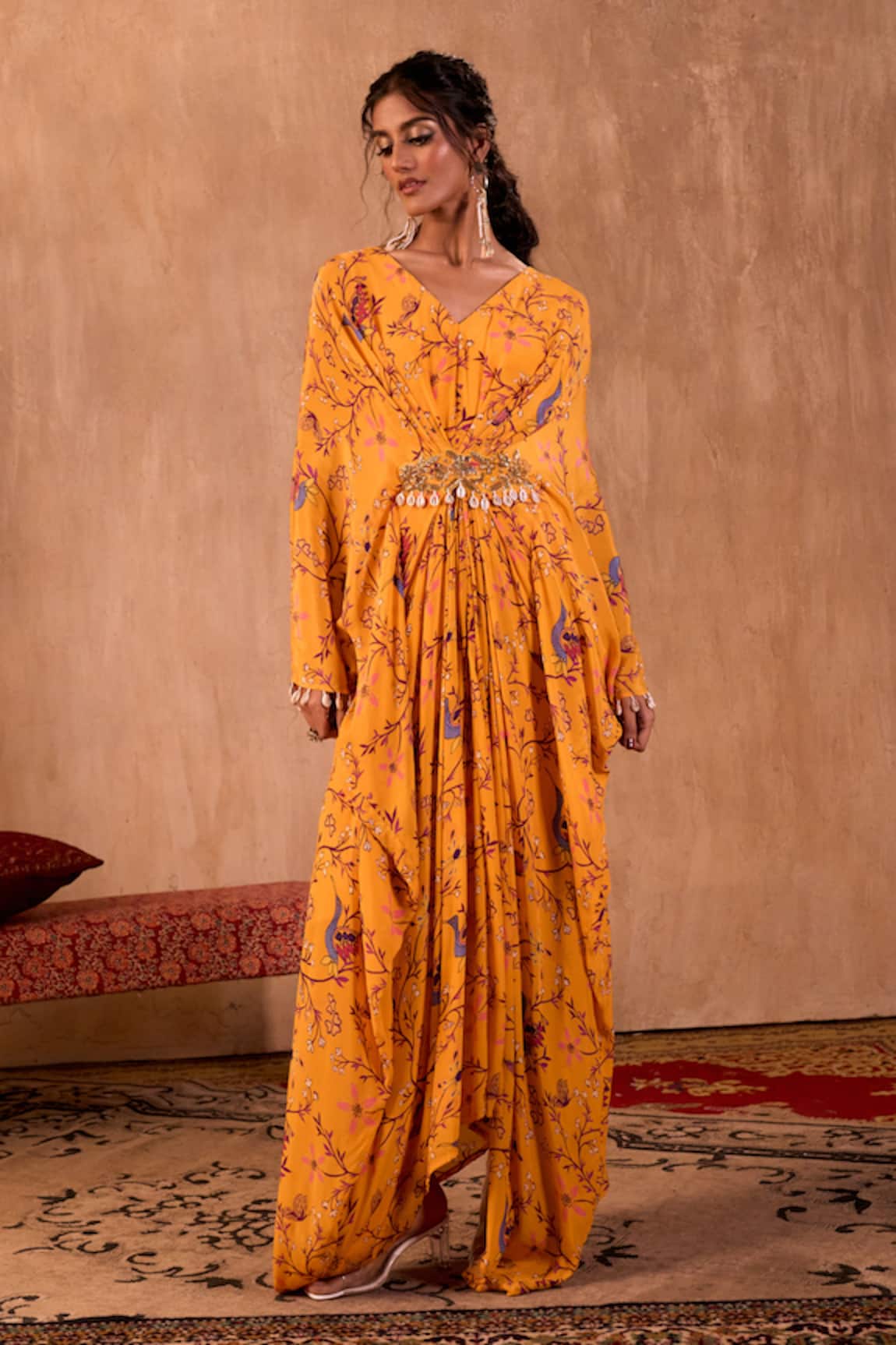 Mehak Murpana X AZA Floral Print Draped Kaftan 