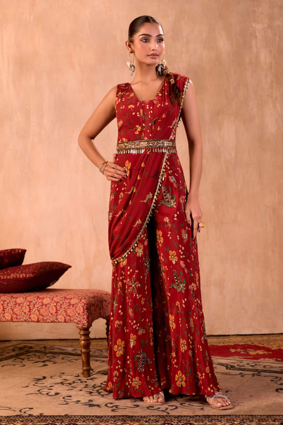 Mehak Murpana X AZA Floral Print Jumpsuit With  Draped Dupatta 