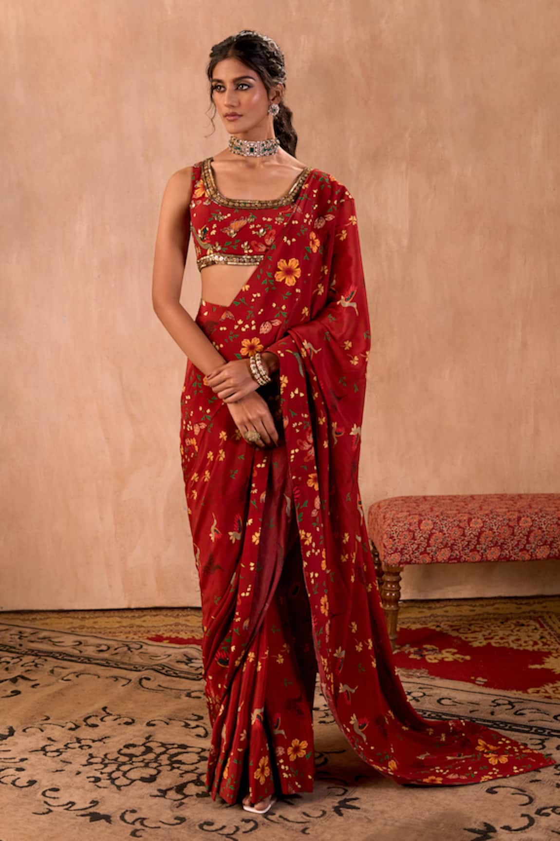 Mehak Murpana X AZA Floral Print Pre-Draped Saree With Blouse 
