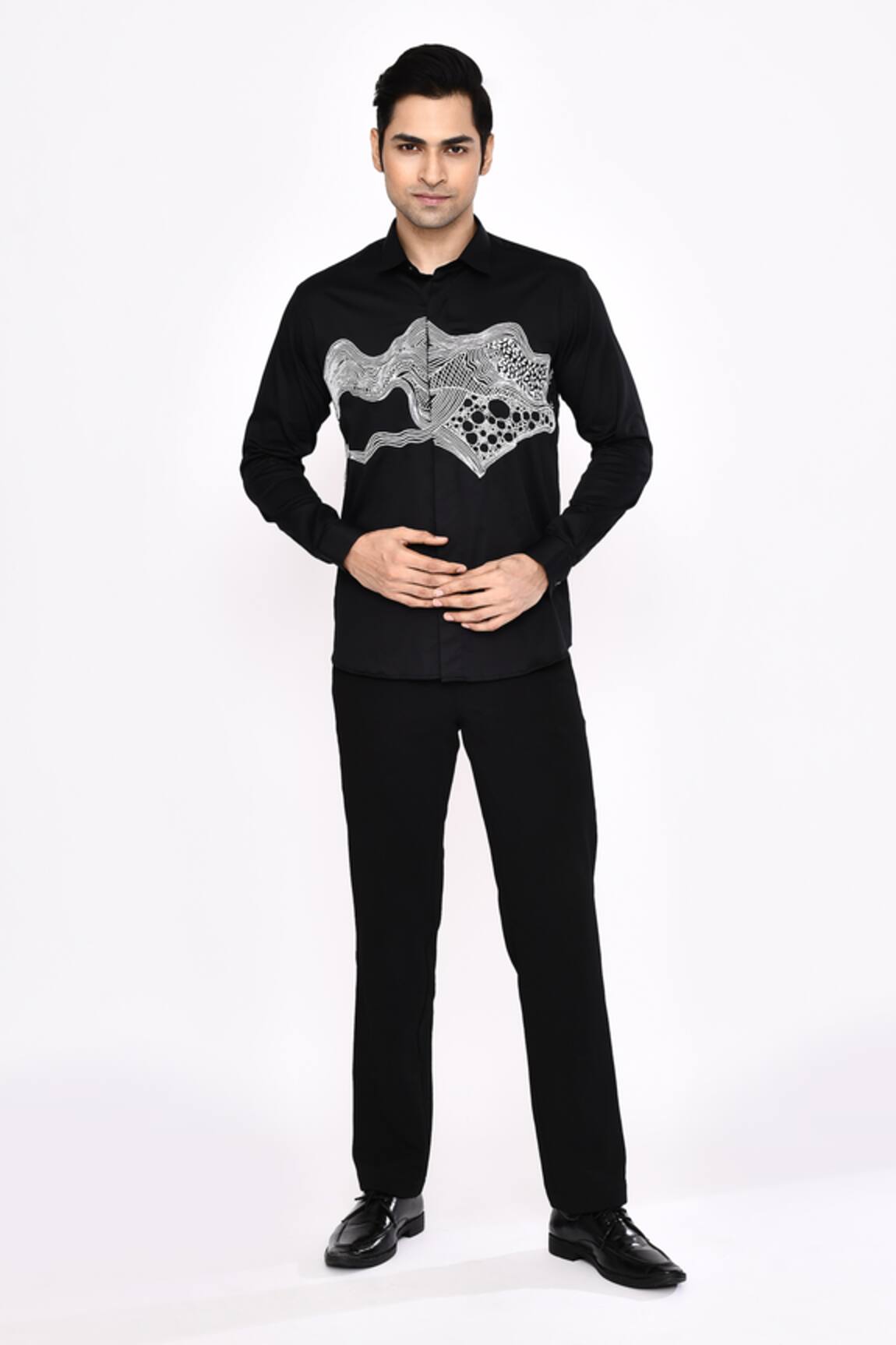 Aryavir Malhotra Black Printed Cotton Blend Shirt 
