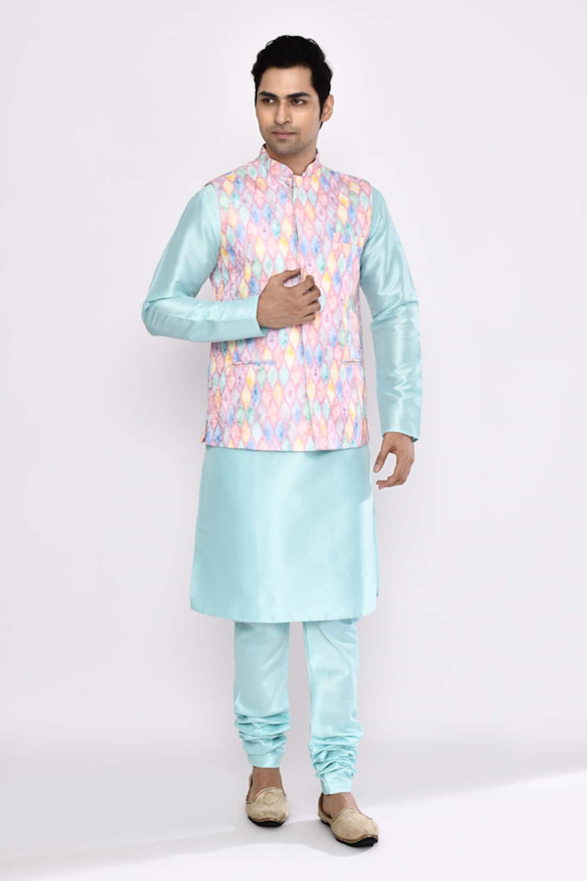 Arihant Rai Sinha Turquoise Silk Blend Churidar 