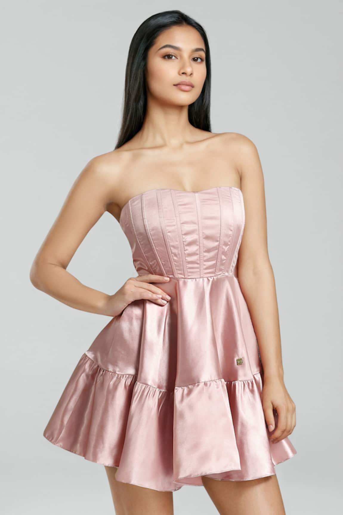 Emblaze Rose Pink Satin Mini Corset Dress 