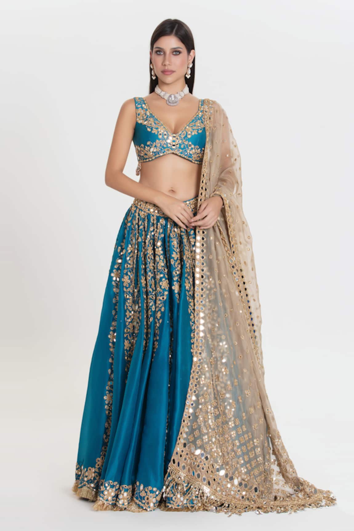 Abhinav Mishra Neelam Celestial Blue Embroidered Lehenga Set 