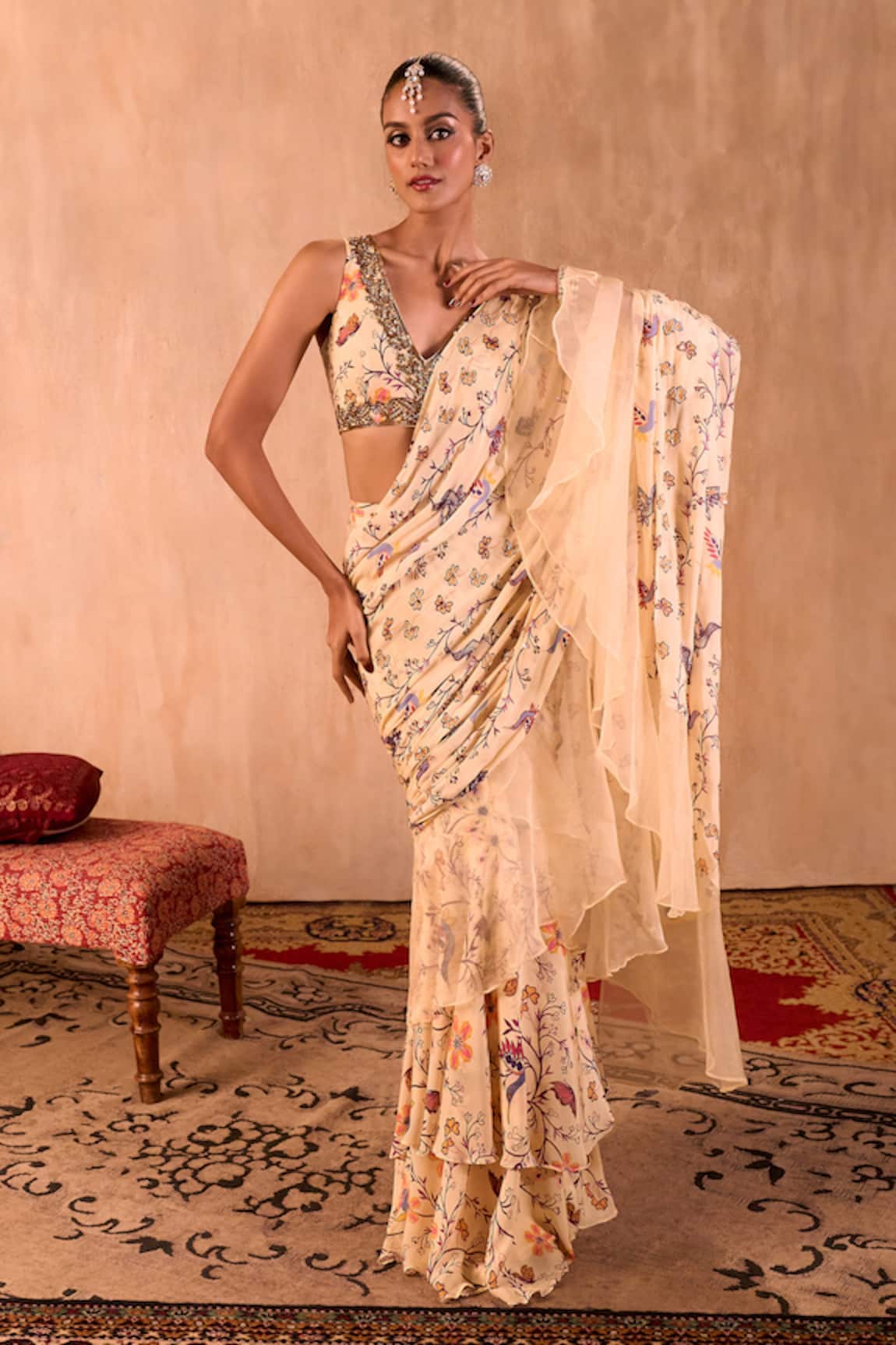 Mehak Murpana X AZA Printed Pre-Draped Ruffle Saree With Blouse 