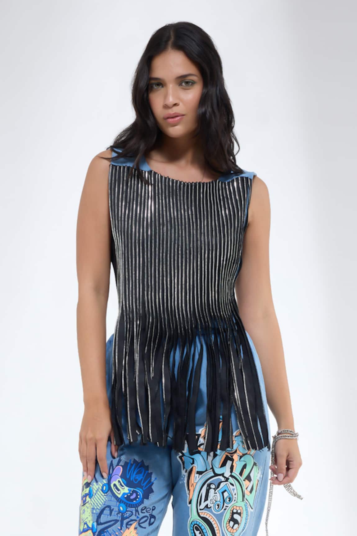Krati Jain Blue Sleeveless Crop Top 