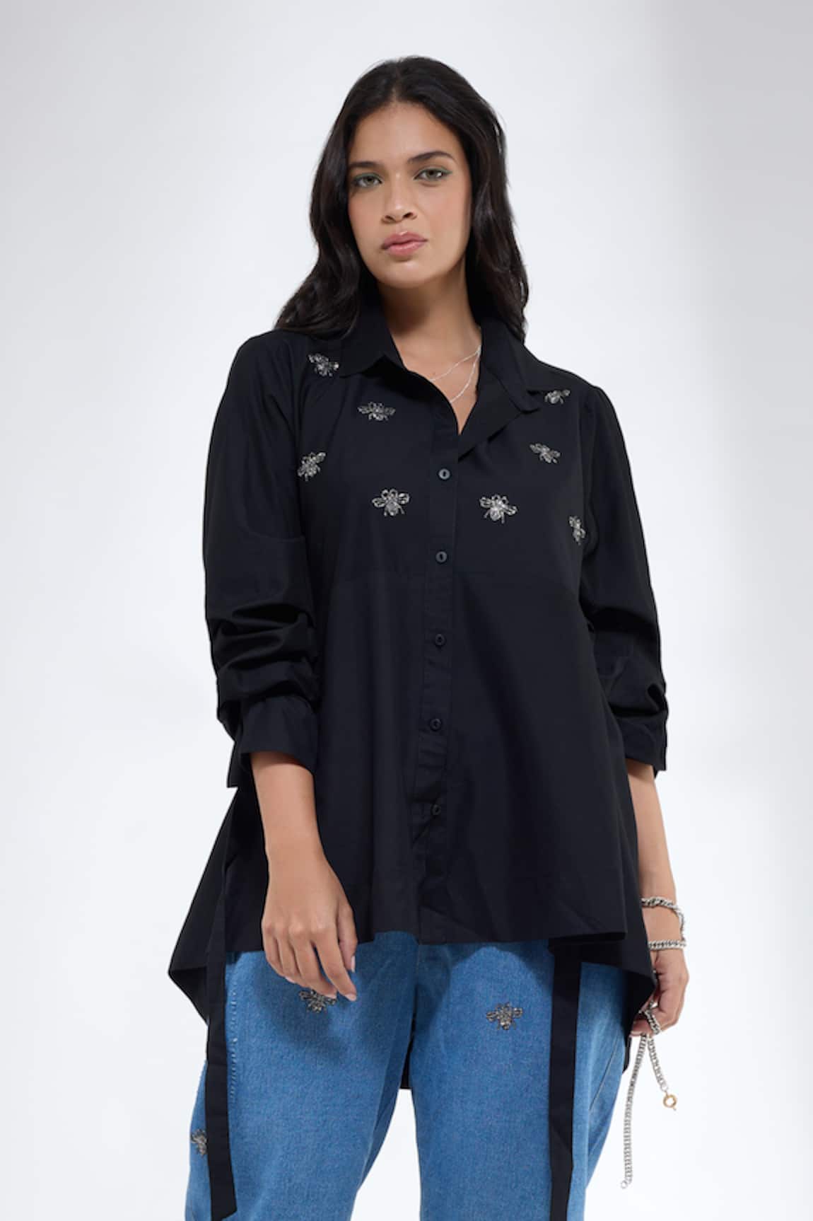 Krati Jain Black Bug Motif Shirt 