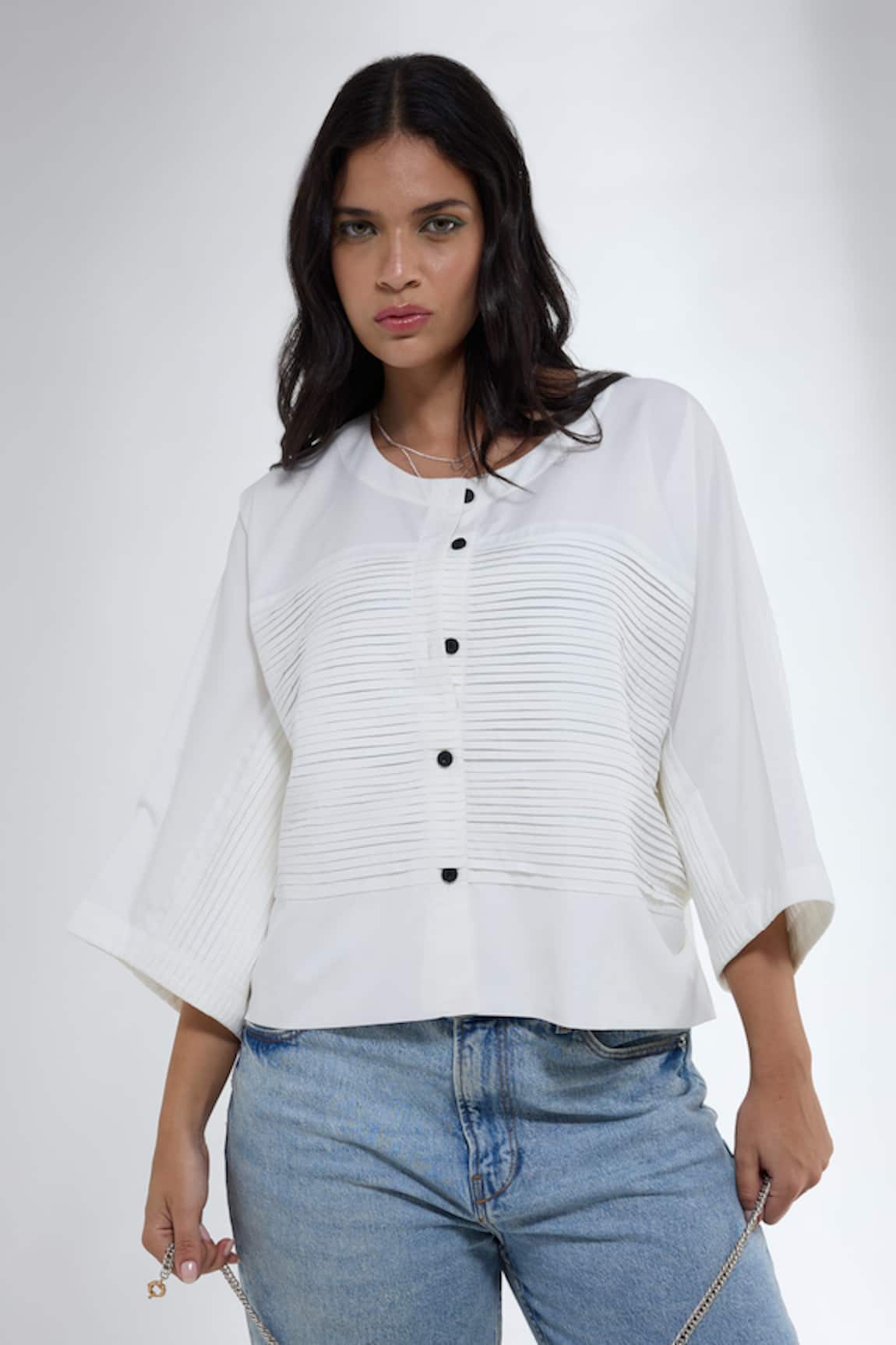 Krati Jain White Anti Fit Short Shirt 