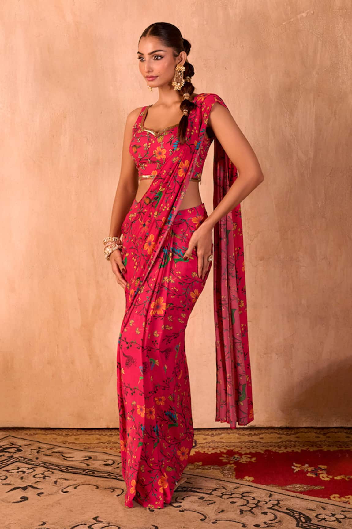 Mehak Murpana X AZA Floral Print Pre-Draped Saree With Blouse 