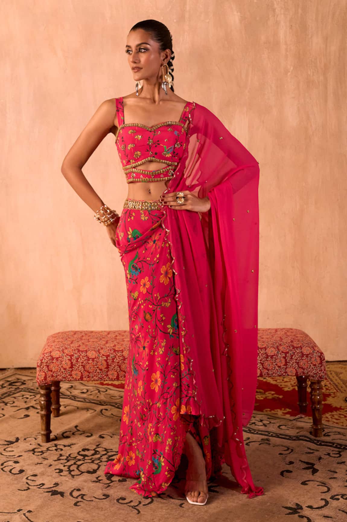 Mehak Murpana X AZA Floral Print Draped Skirt Set 