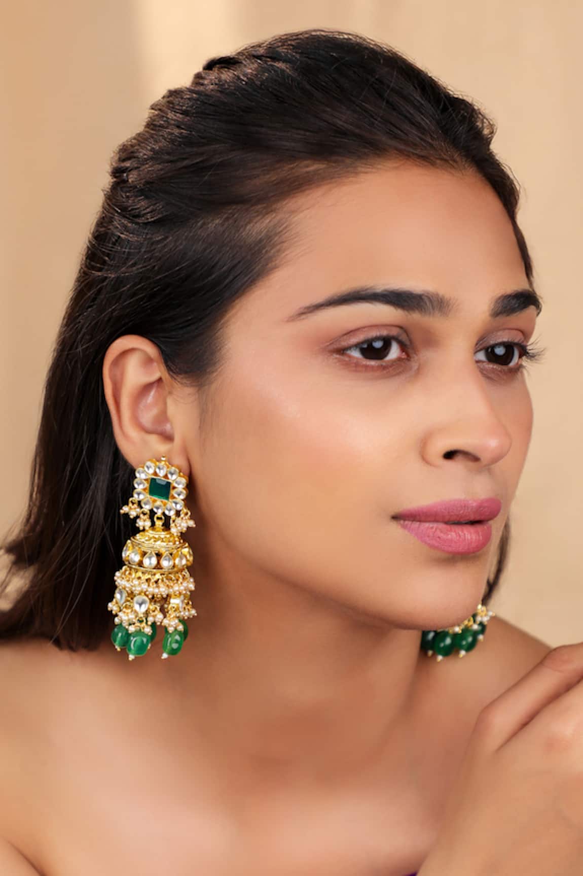 Riana Jewellery Emerald Green Traditional Jhumki Earings