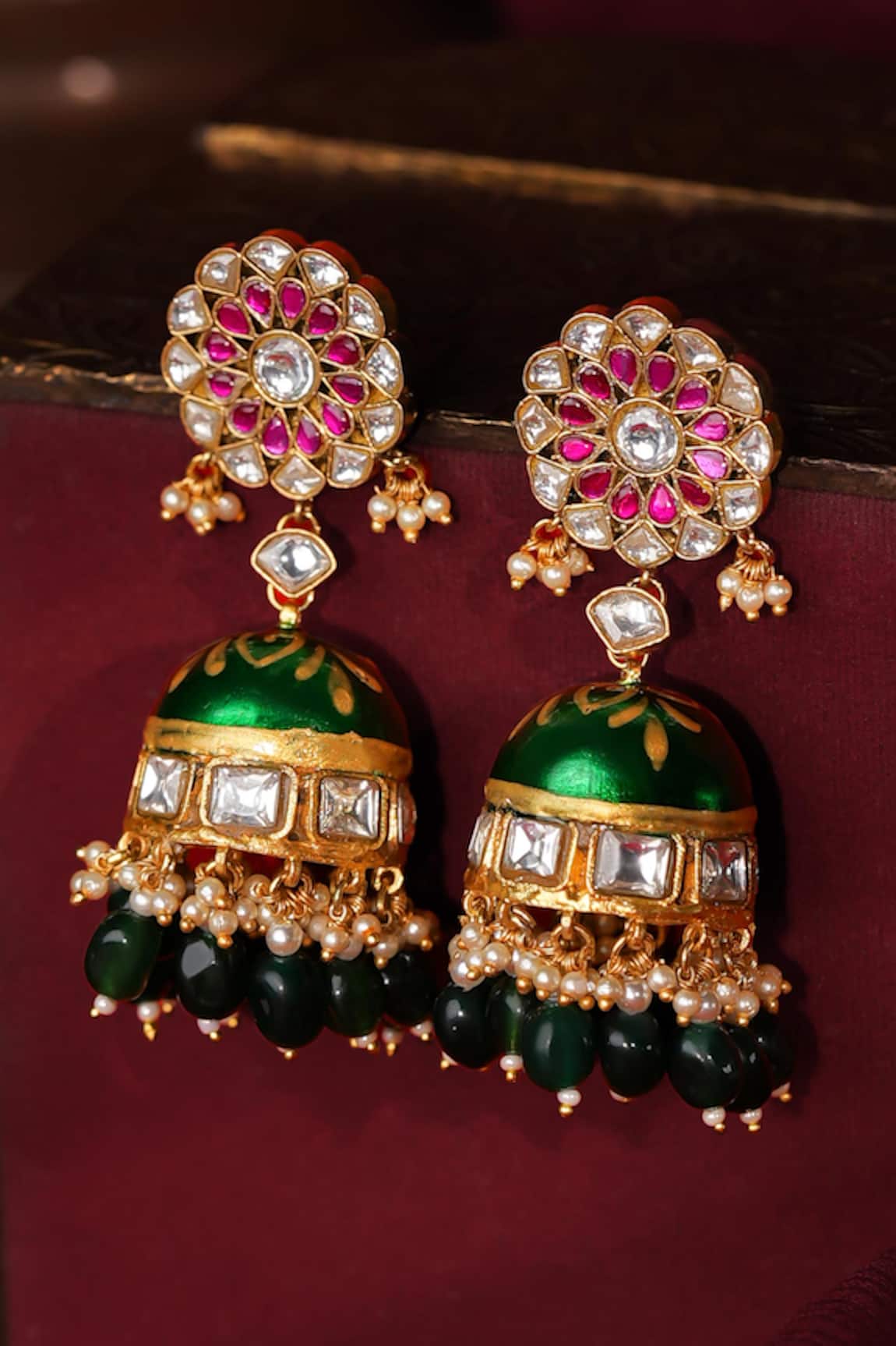 Riana Jewellery Floral Ruby Jhumki Earings