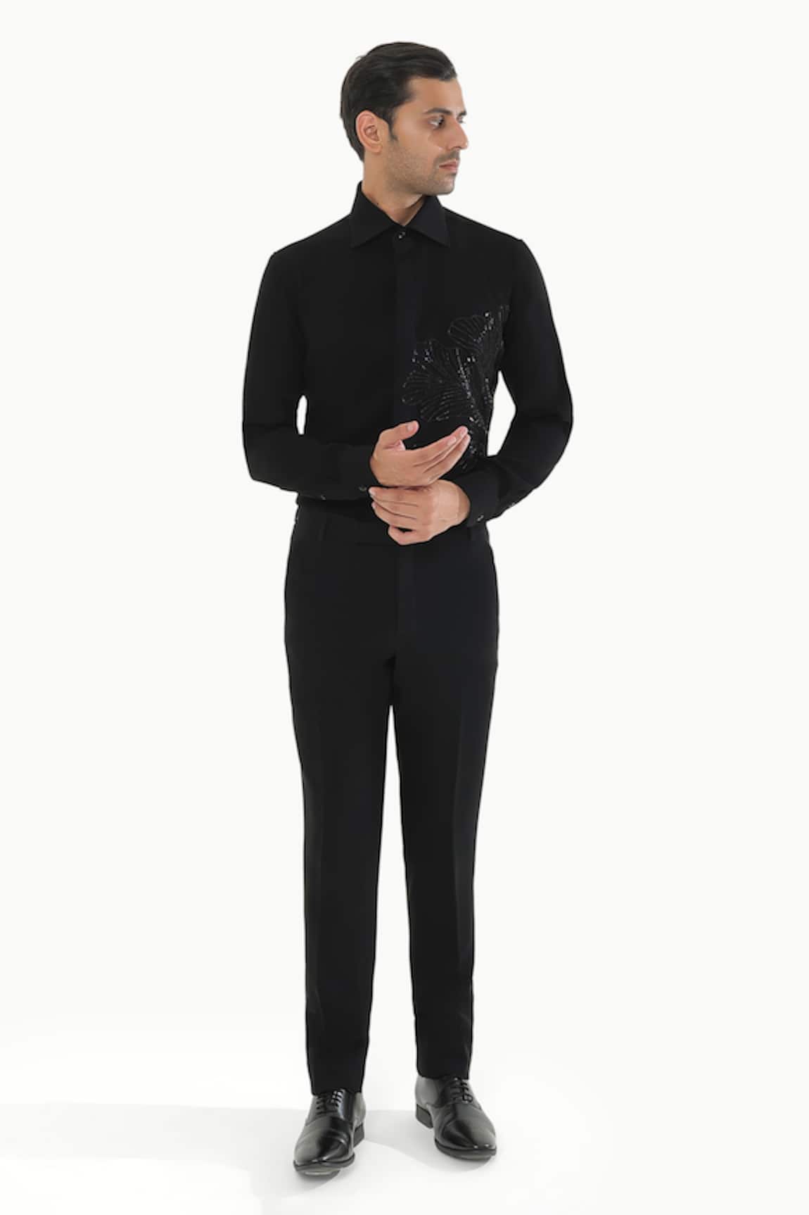 Kustomeyes Midnight Bloom Black Designer Shirt With Embroidery 