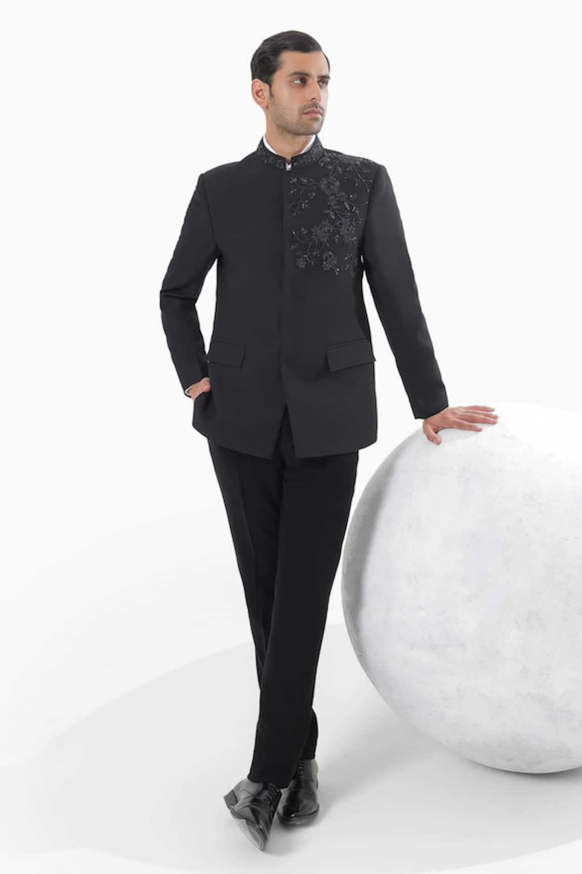 Kustomeyes Noir bloom Designer Black Bandhgala & Pant Set 