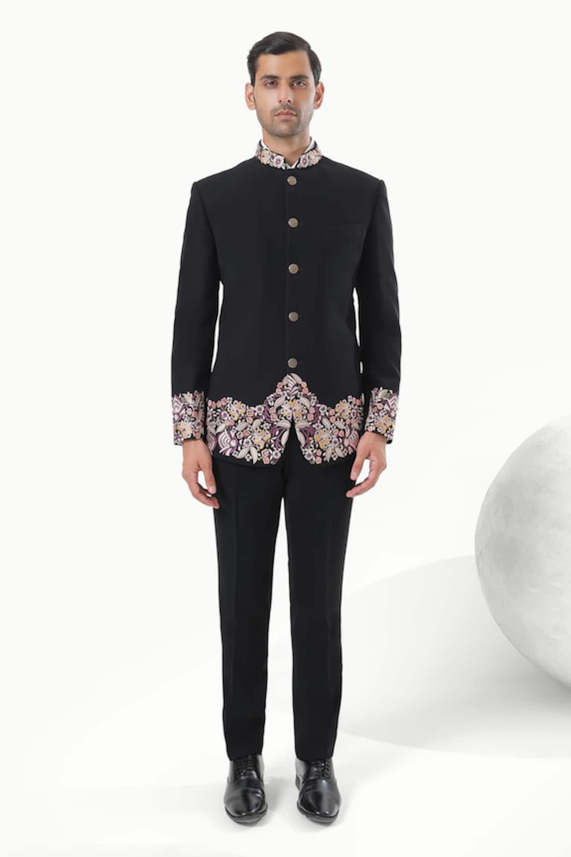 Kustomeyes Midnight Garden Black Bandhgala Set 