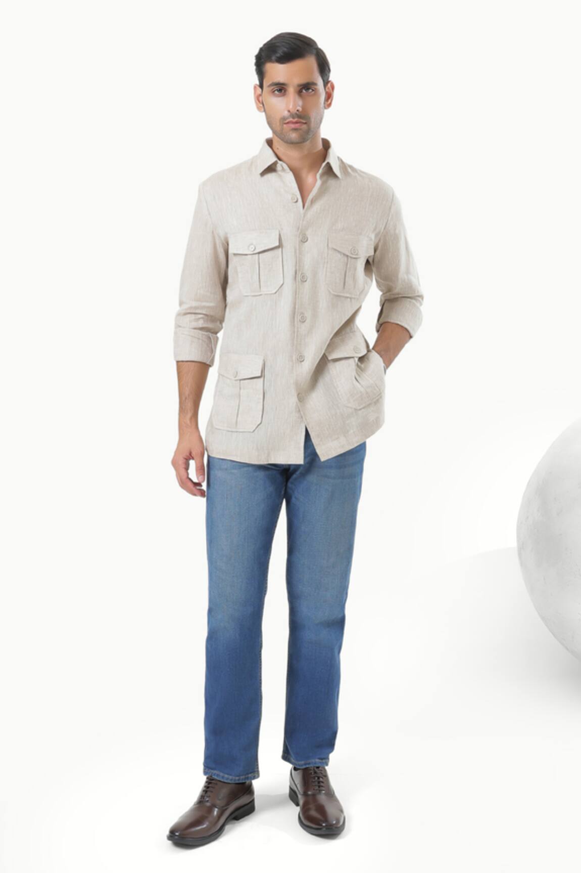 Kustomeyes Desert Scout Beige Pure Linen Designer Shirt 