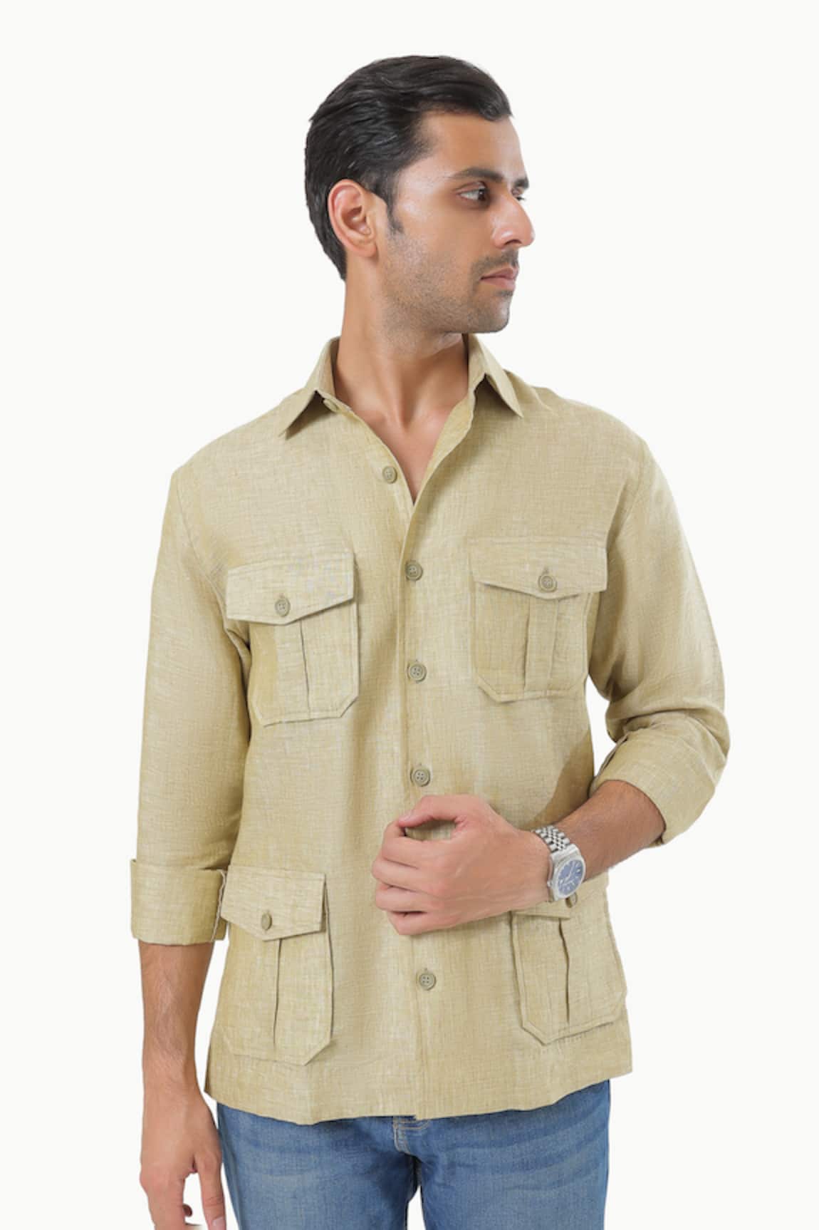 Kustomeyes Sandstone Trail Designer Dark Beige Linen Shirt 