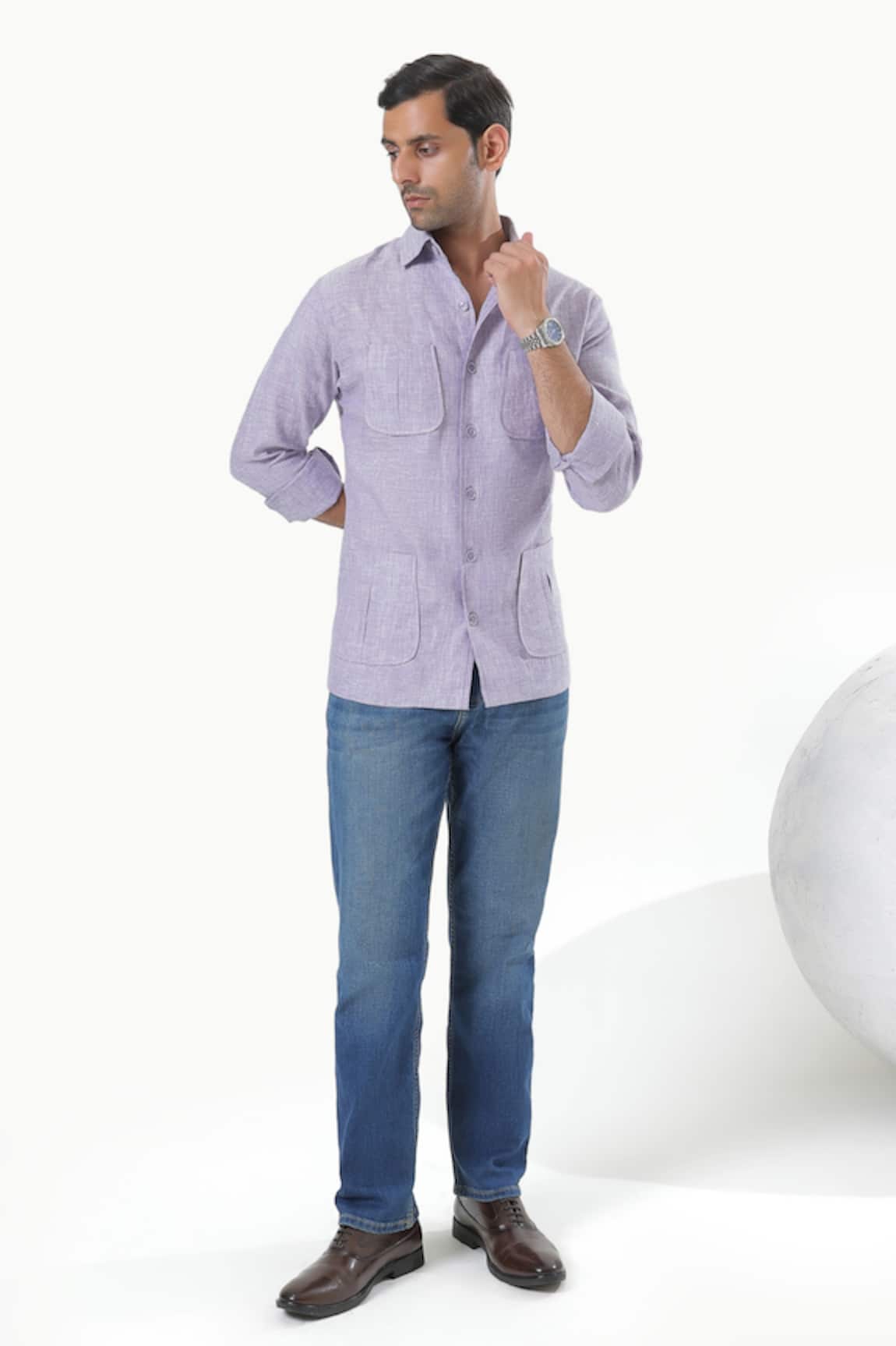 Kustomeyes Urban Dust Purple Pure Linen Designer Shirt 