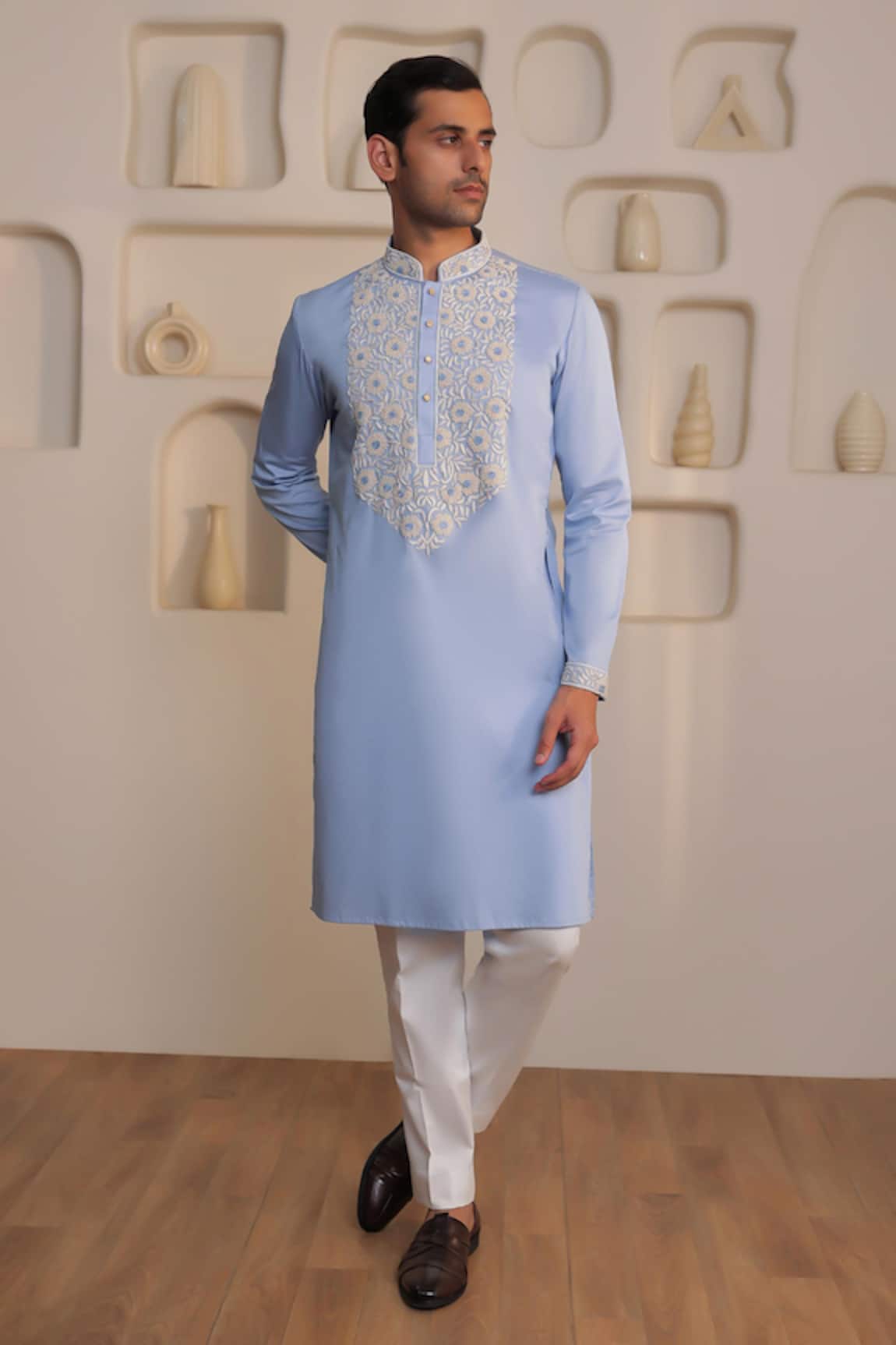 Kustomeyes Sky Bloom Designer Powder Blue Kurta Set 